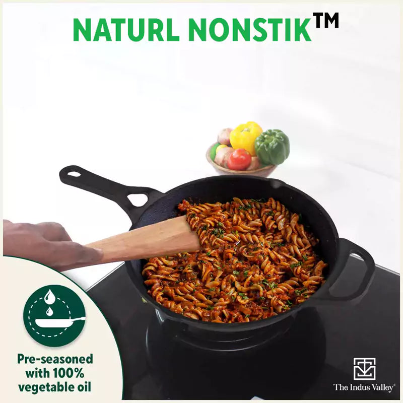 The Indus Valley CASTrong Cast Iron Fry Pan/Skillet + Free ₹110 Spatula, Pre-seasoned, Nonstick, 100% Pure, Toxin-free, Induction, 25.4cm, 1.7L, 2.3kg - view 8