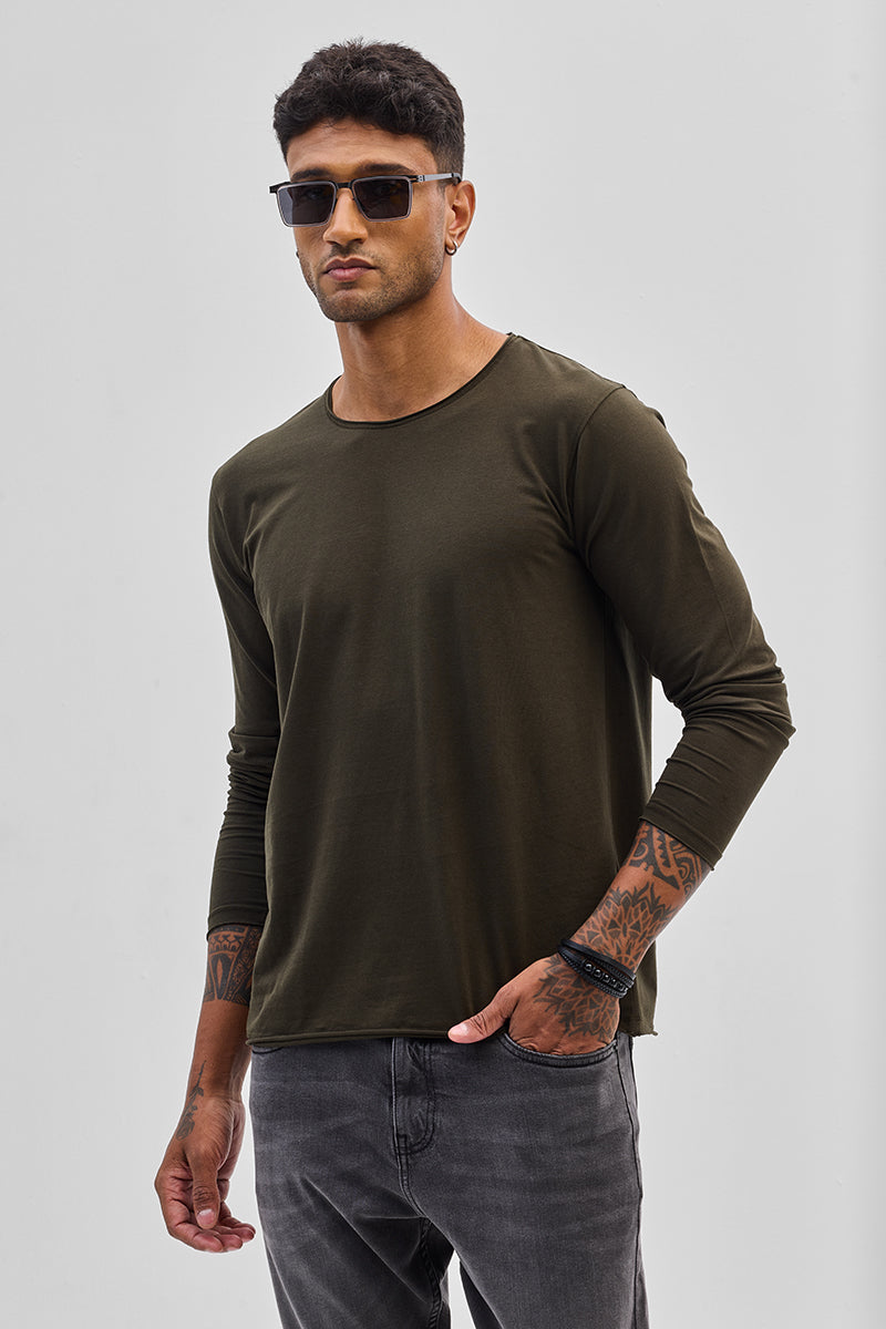 SNITCH Olive Stretch Full Sleeve T-Shirt