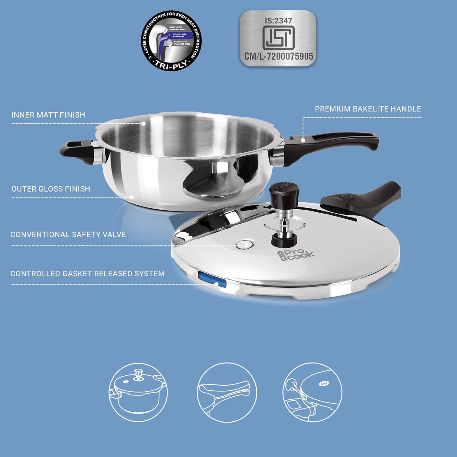 Triply Pressure Cooker (Milton Procook) – Steel - view 6