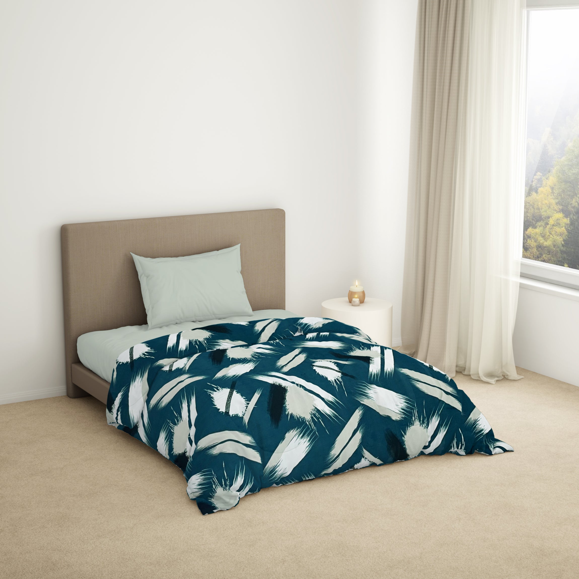 Spaces India Geometric Dark Green Microfiber Shell Single Quilt / AC Comforter - Bliss By Welspun - view 2