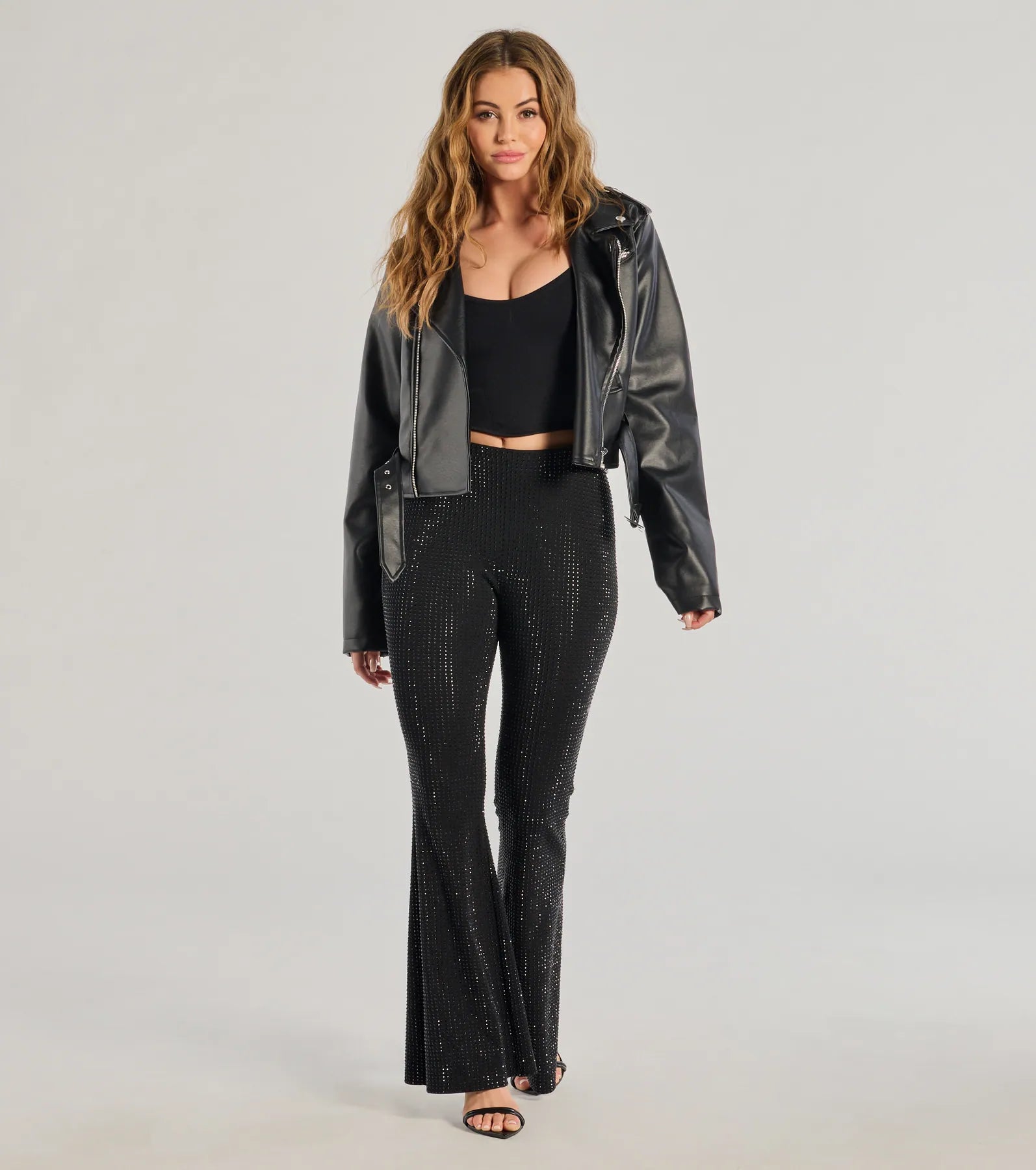 Windsor Glitzy Vibes Rhinestone Knit Flare Pants