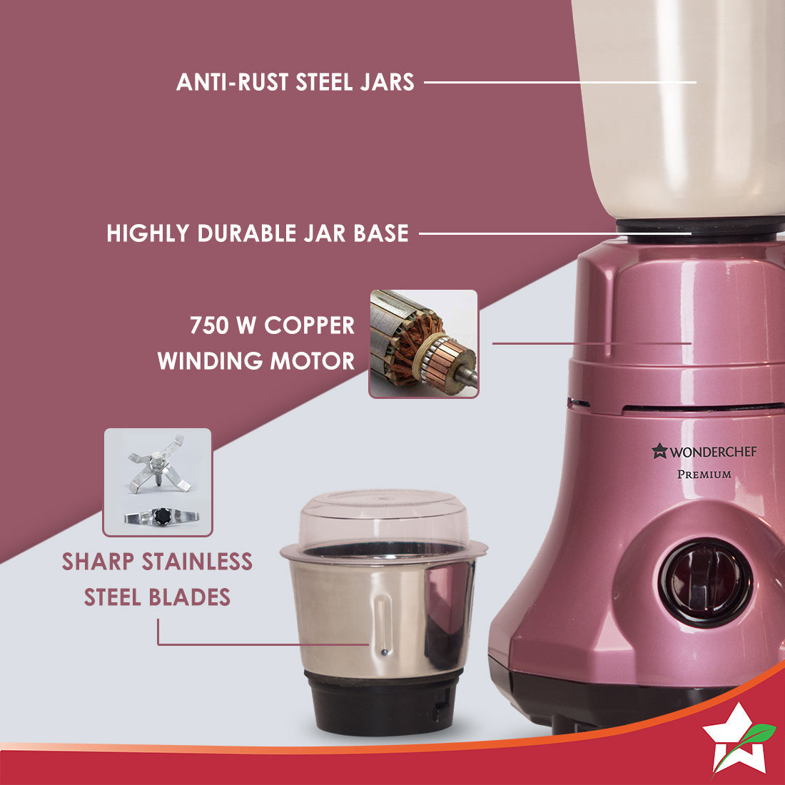 Wonderchef Renewed Premium Mixer Grinder | 750W - view 3