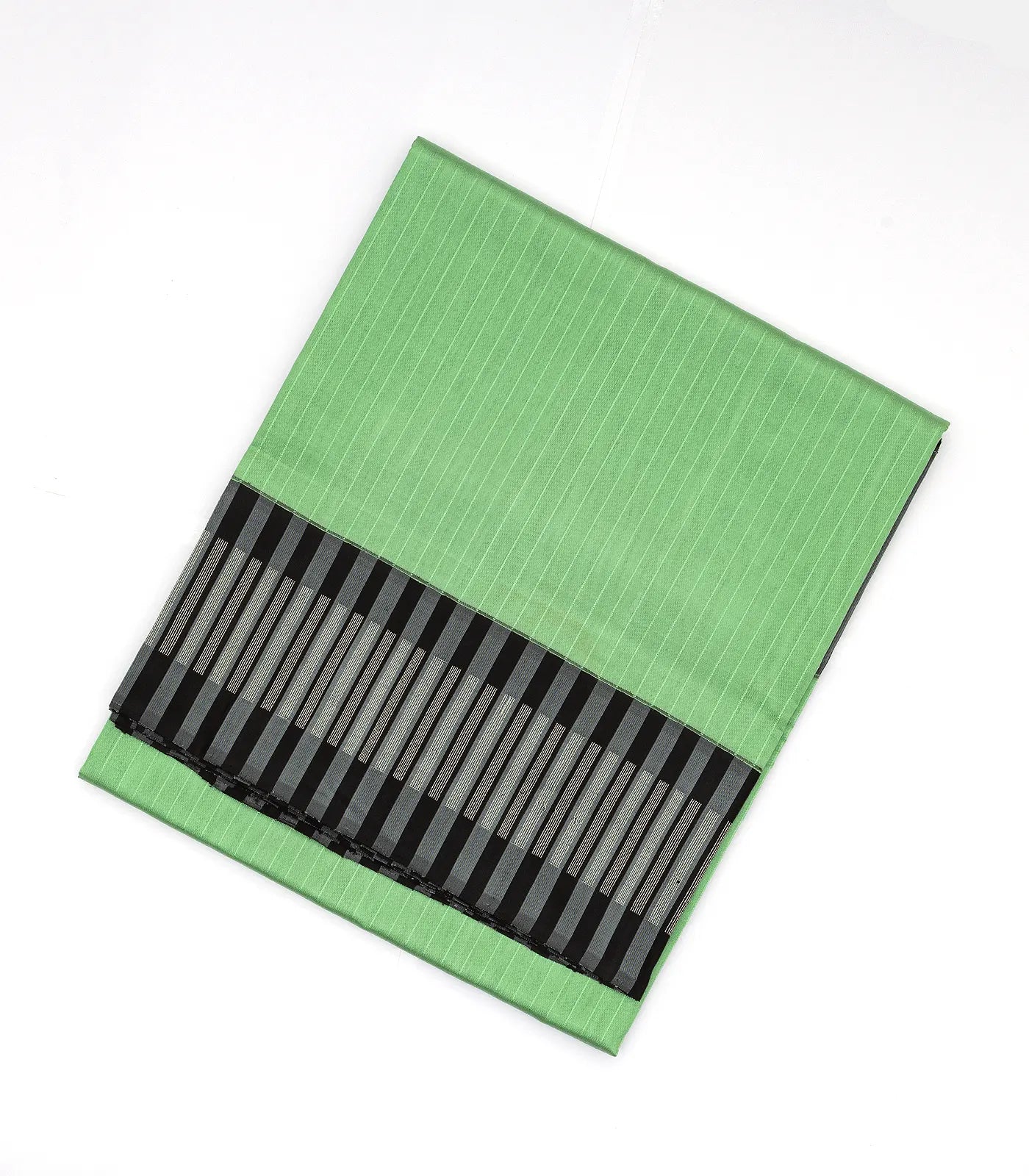 RmKV Pista Green Handloom Kora Silk Saree With Stripes & Black Border