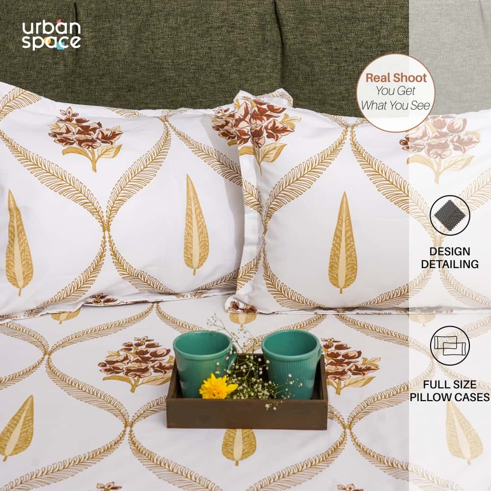 Urban Space -Home Furnishing Store Serene Collection - Breathable 200 TC 100% Pure Cotton Single Bedsheet with Pillow Cover, Floral Moroccan - Brown - view 4