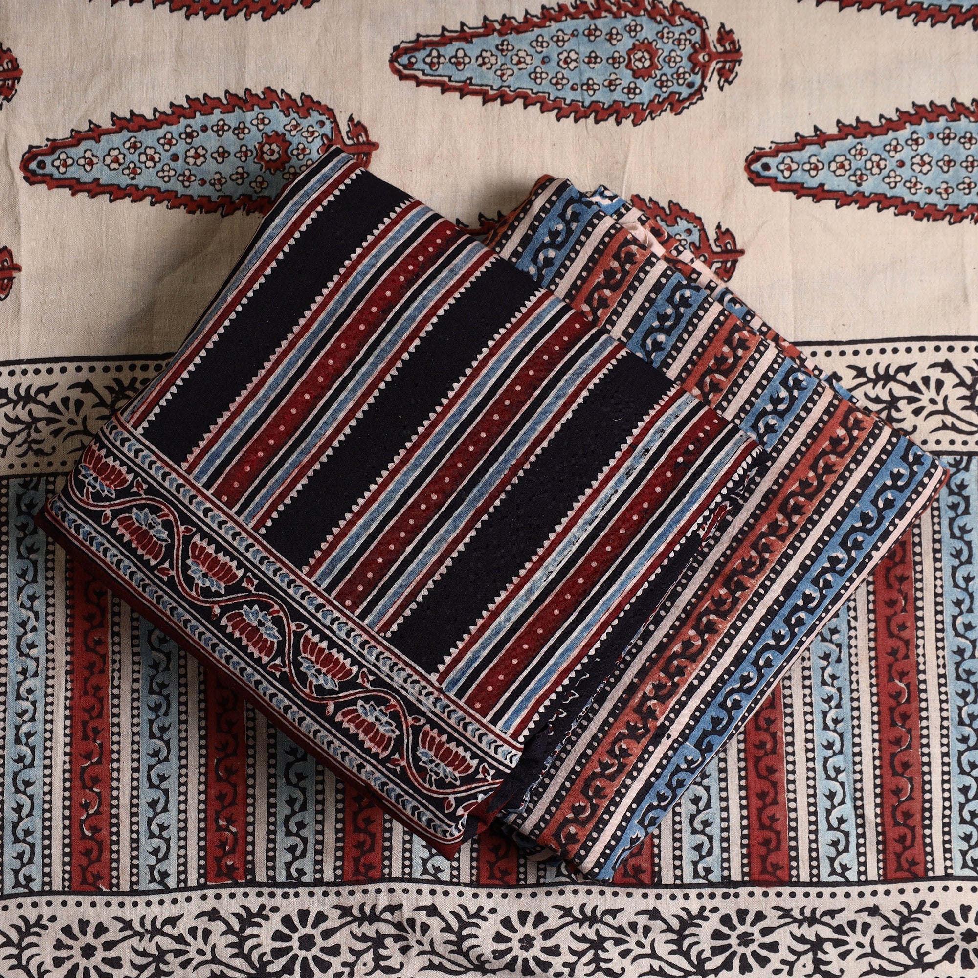 AJRAKH BY JABBAR KHATRI Black - Hand Block Print Cotton 3pc Ajrakh Dress Material 07 - view 2