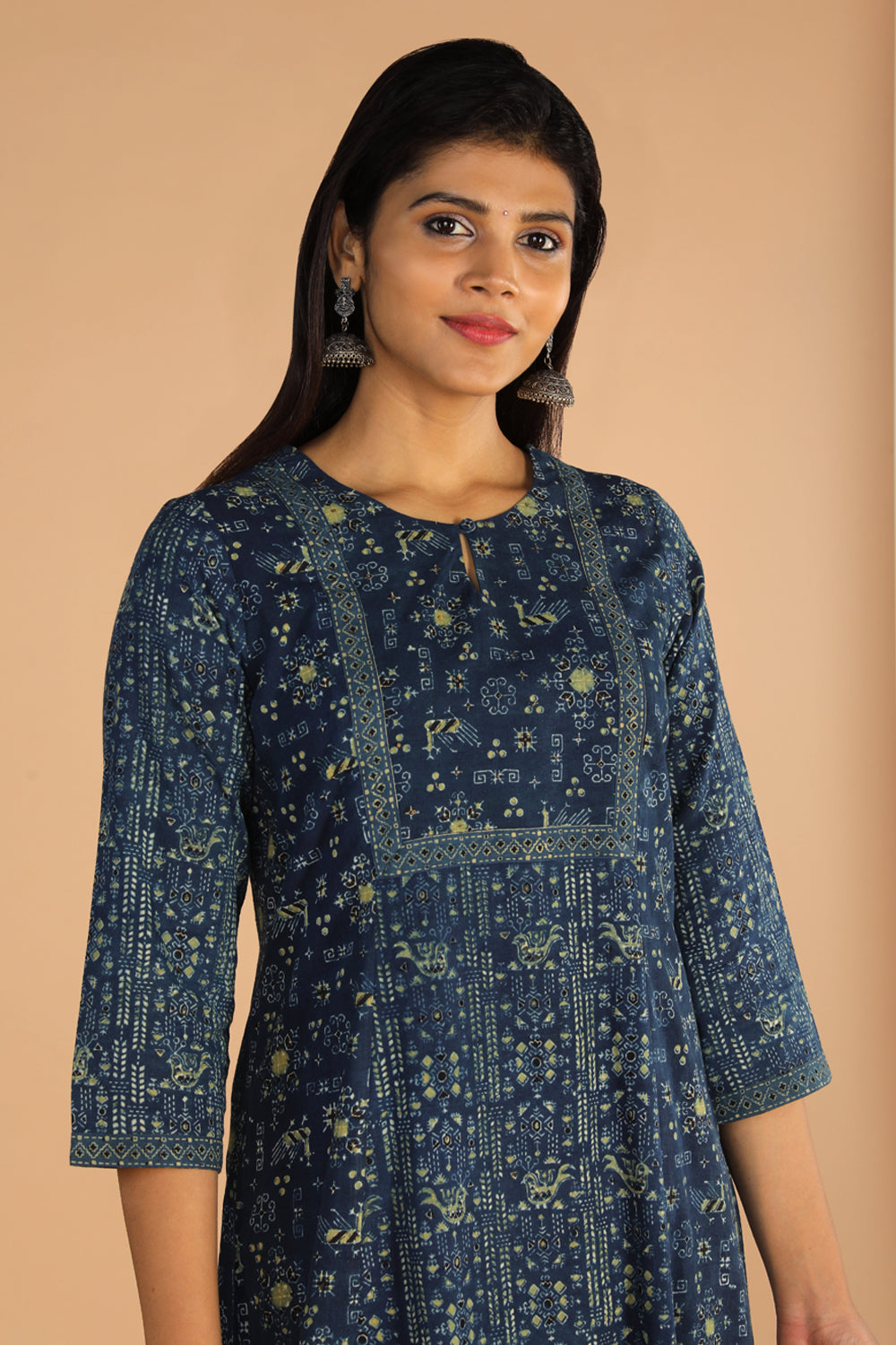 Kalanjali Ethnics Indigo Ajrak handblock printed cotton kurta , pants set - view 7