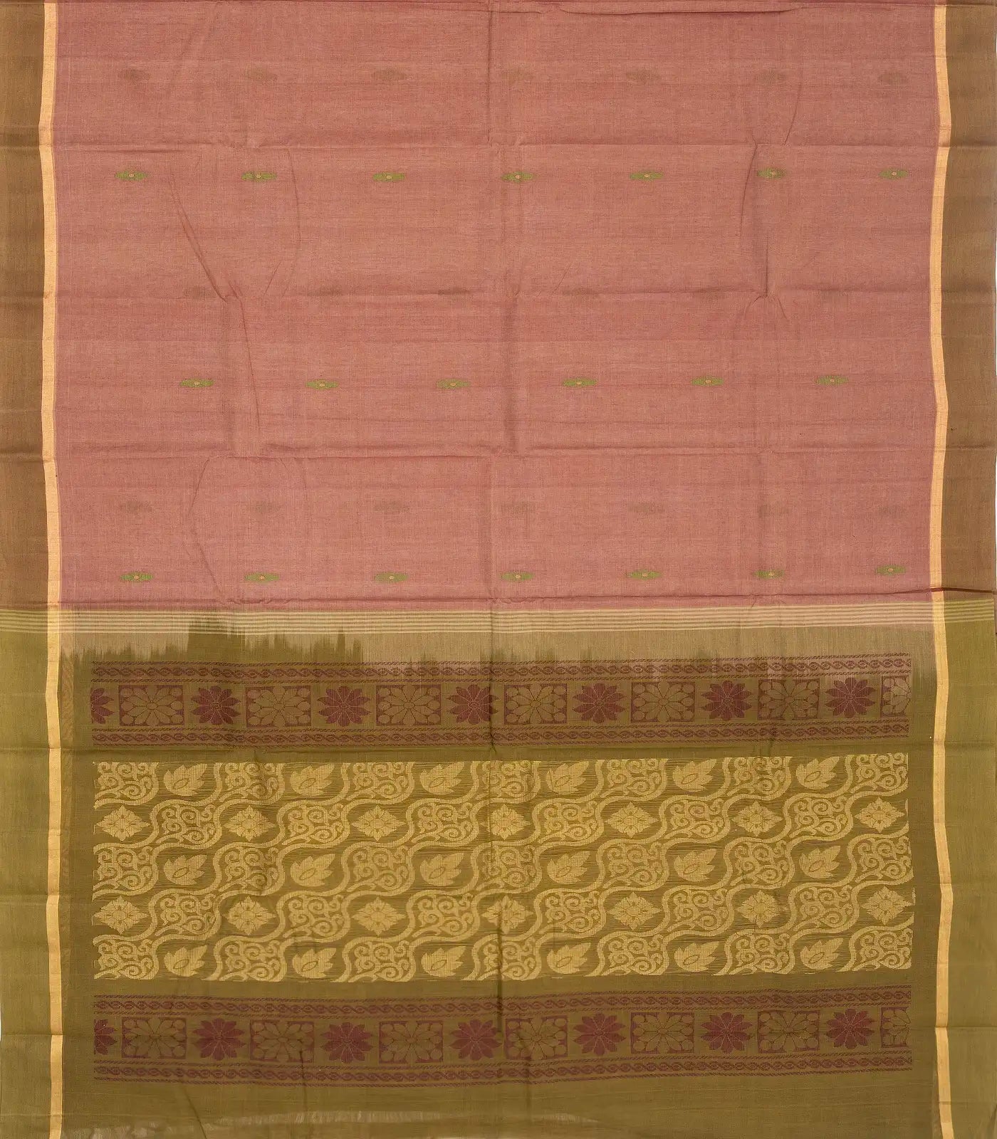 RmKV Dusty Pink Handloom Village Cotton Saree With Floral Meenakari Buttas - view 3