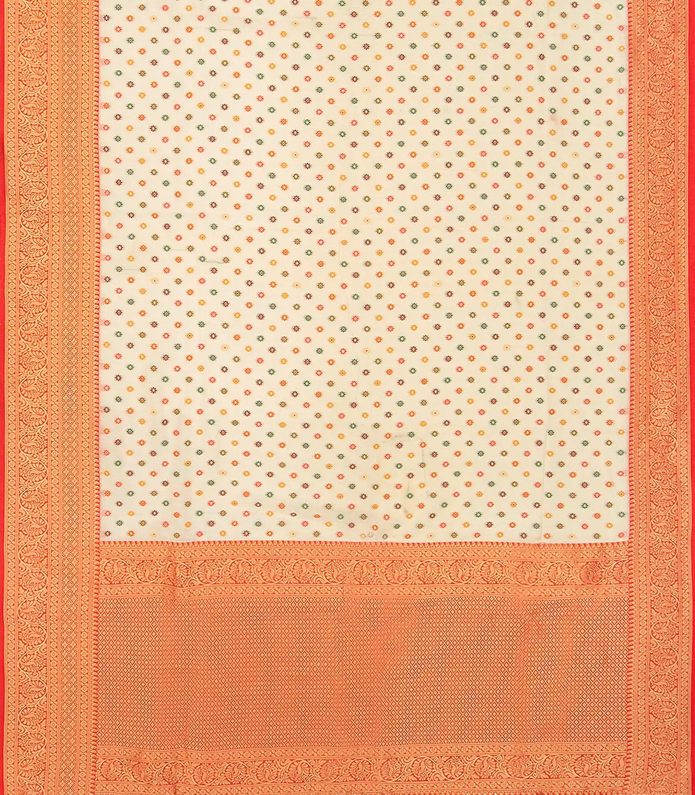 RmKV Off White Blended Pashmina Kani Saree With Floral Motifs & Red Border-Off White - view 2