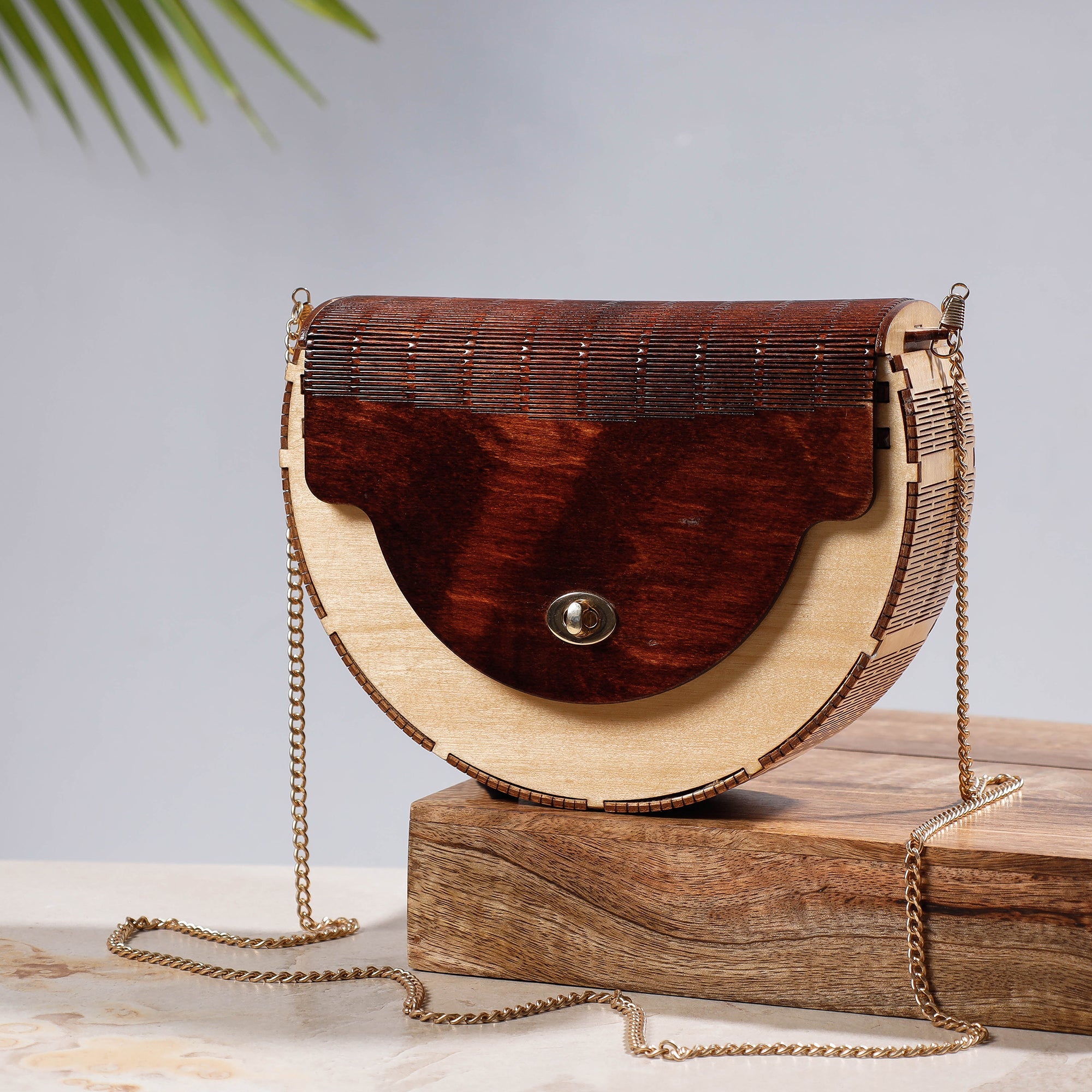 NABARD - ARTISAN CONNECT Beige - Handcrafted Birch Wooden Sling Bag