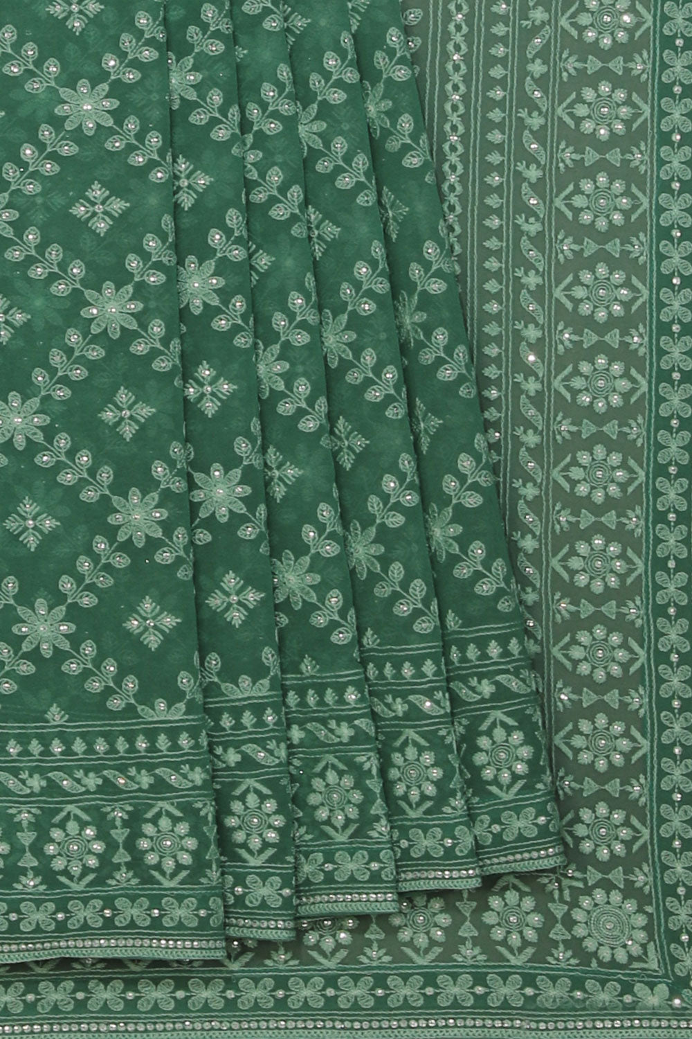 Kalanjali Georgette Smoky Green Saree – Women's