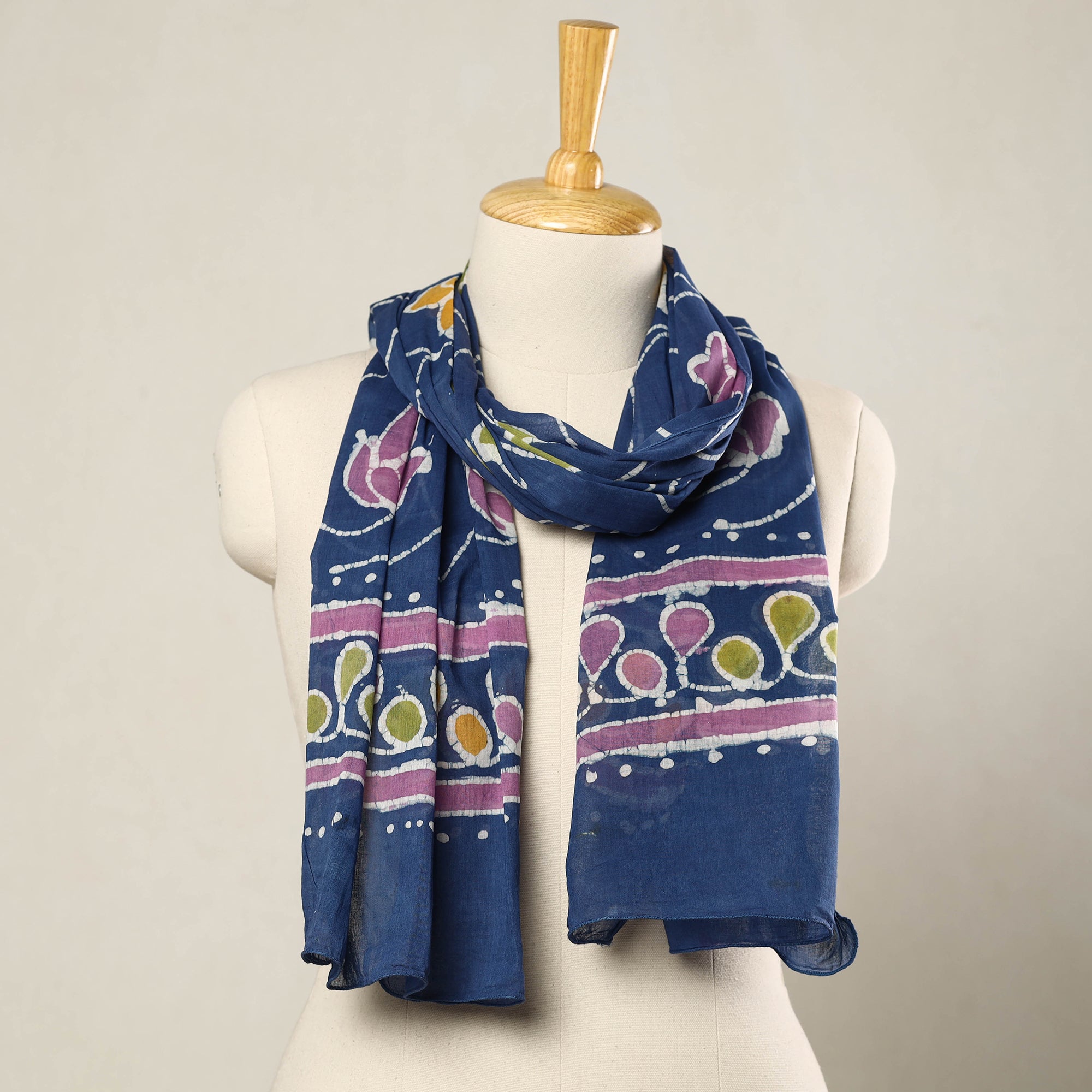 KACHCHH JI CHHAAP Blue - Hand Batik Printed Mul Cotton Stole 60