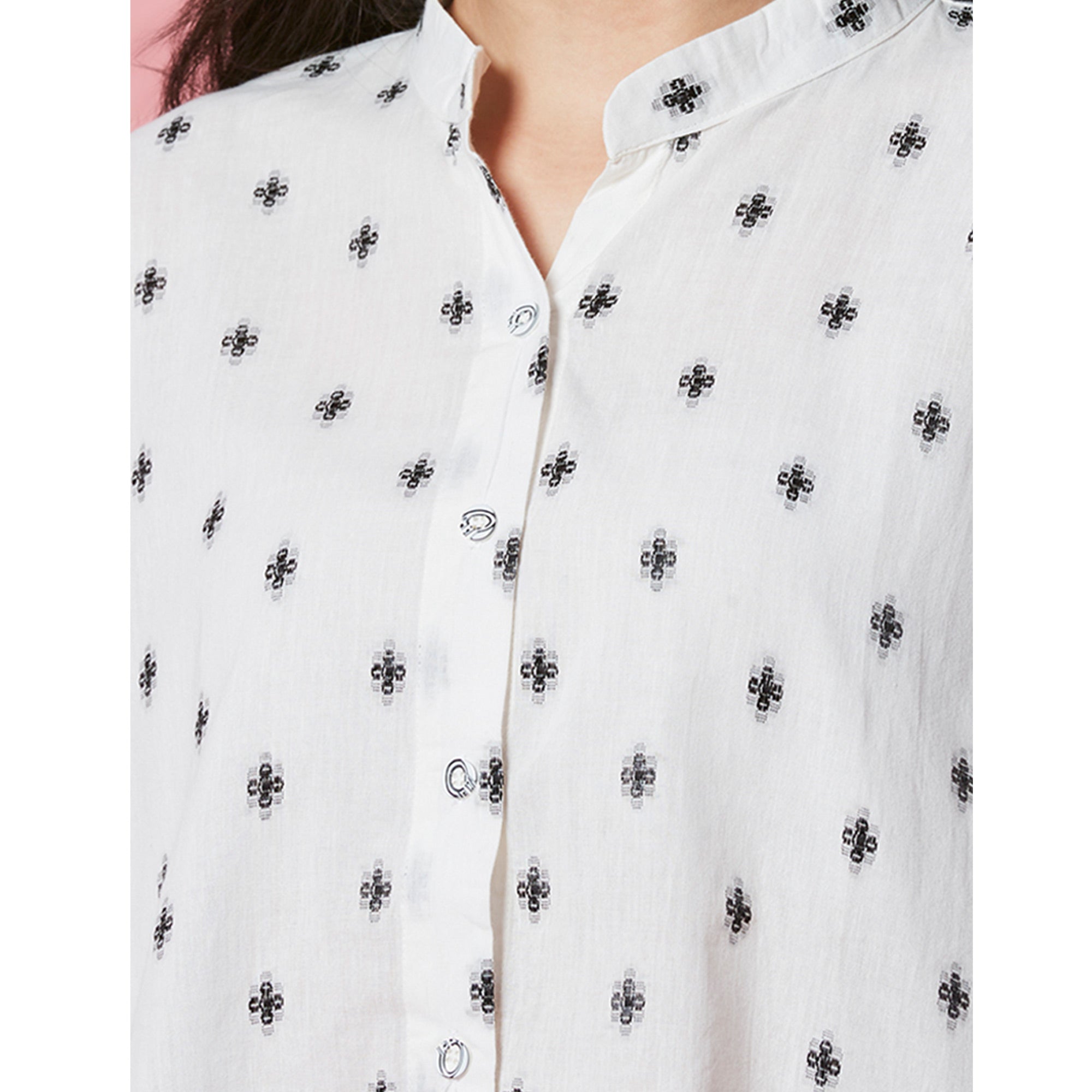 Peachmode White Jacquard Butti Woven Pure Cotton Kimono Top - view 3