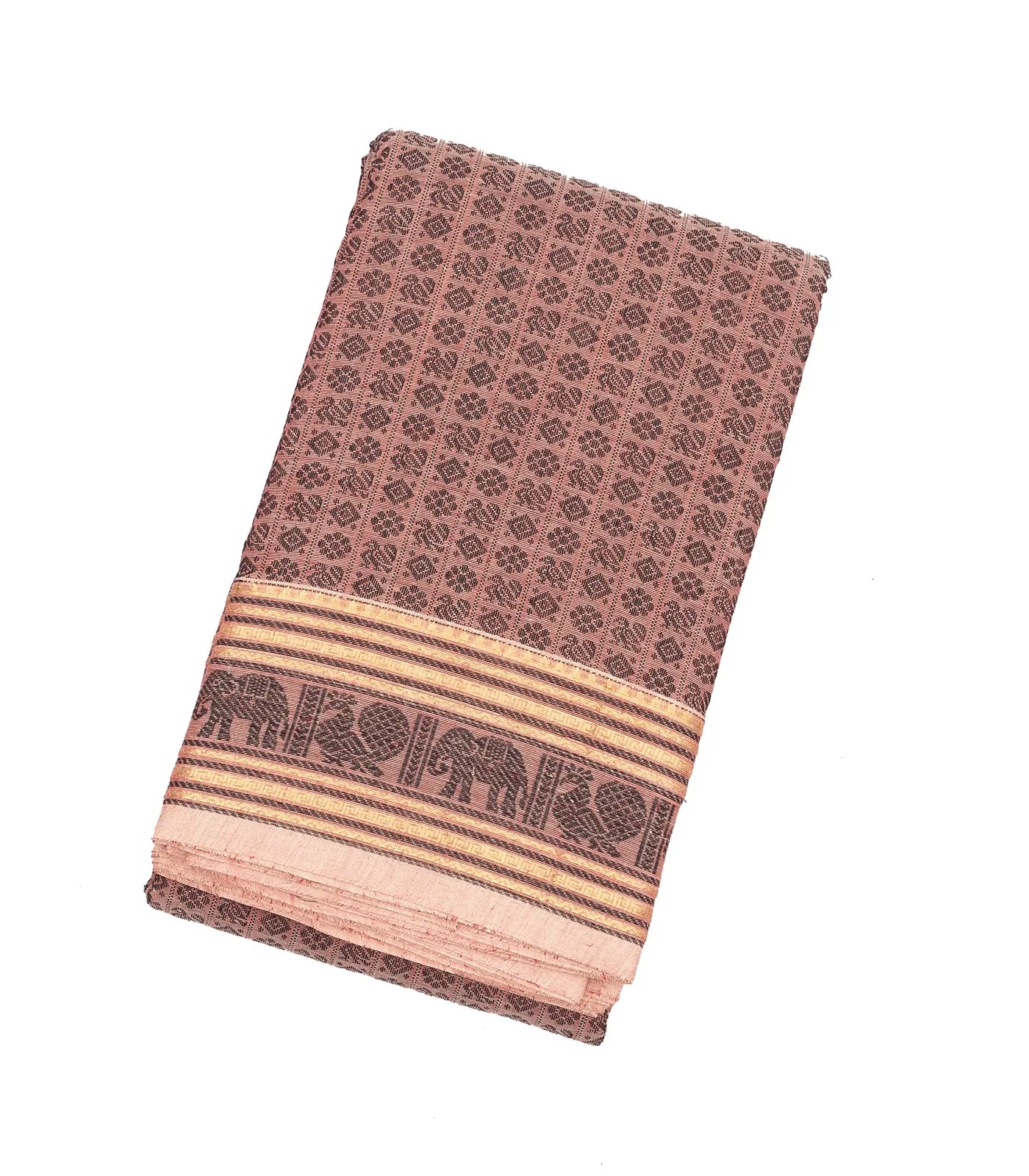 RmKV Dusty Pink Handloom Kanchi Cotton Saree With Annam Chakaram Motifs