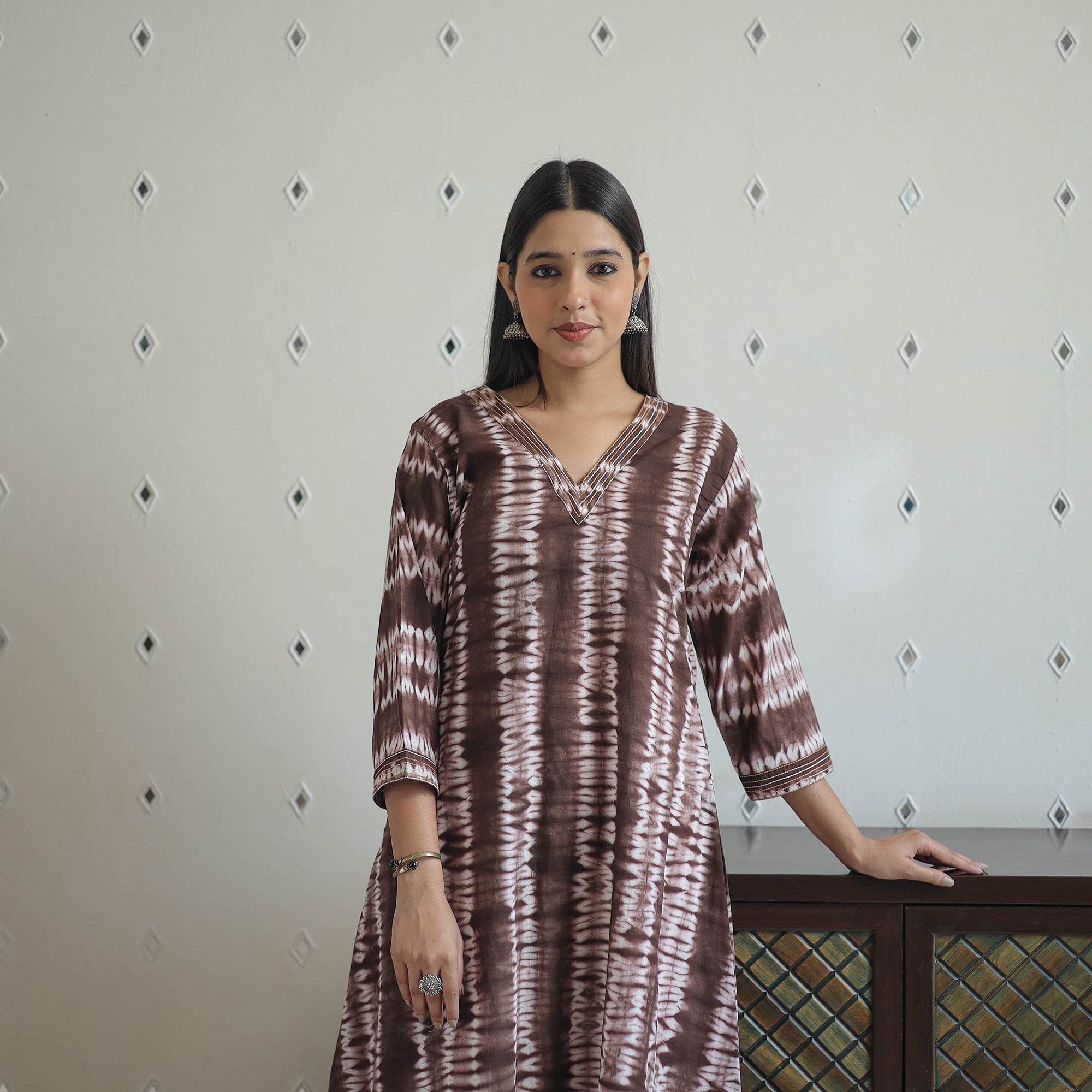 ITOKRI CASUALS Brown - A-Line Tie & Dye Cotton Shibori Kurta 05