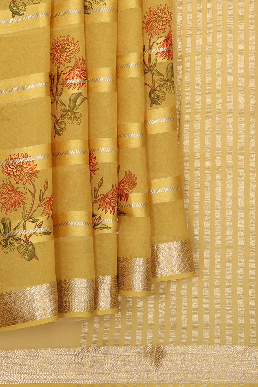 Kalanjali Crepe Silk Yellow Saree – Women's
