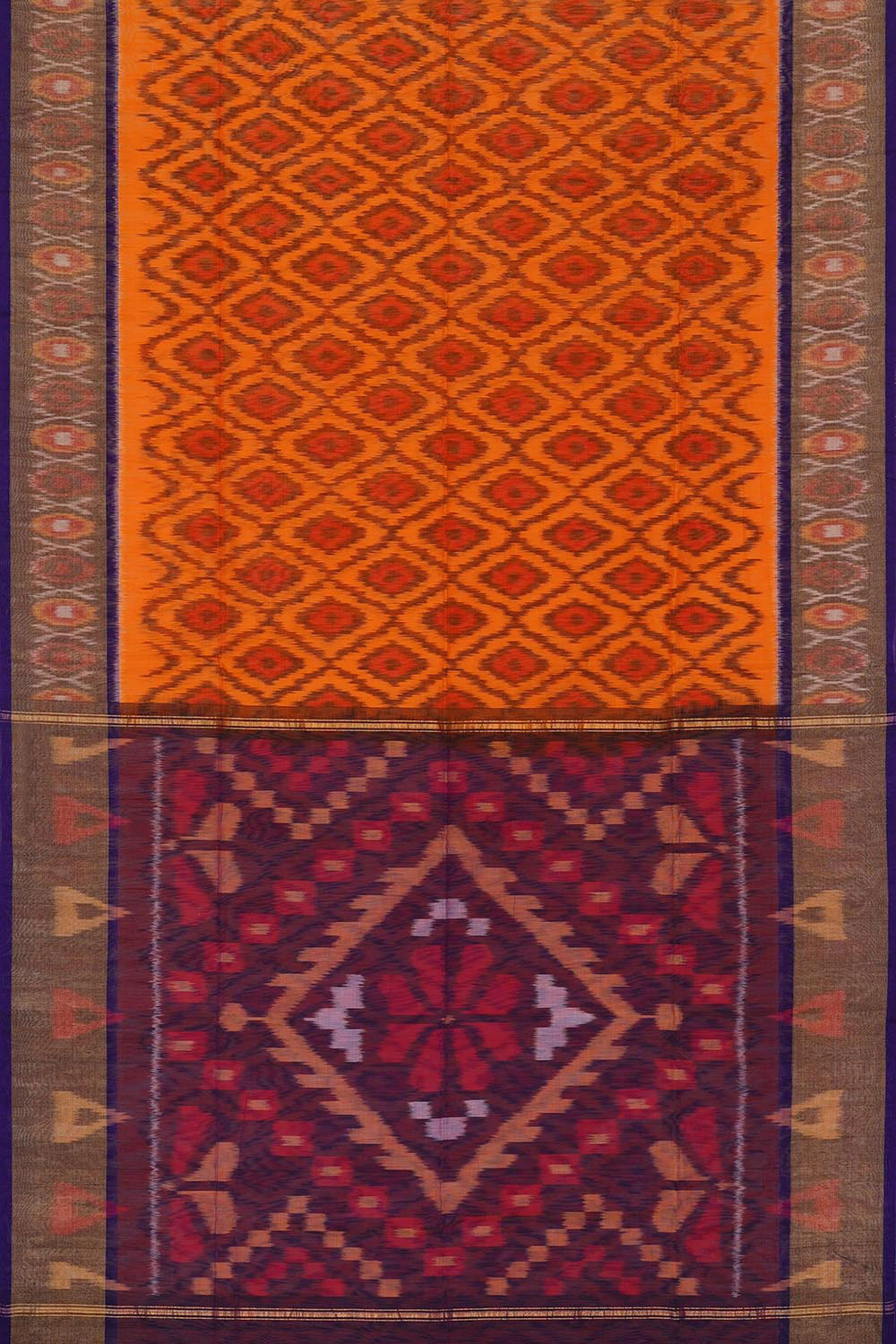 Kalanjali Ikat Cotton Silk Orange Saree – Women's - view 3