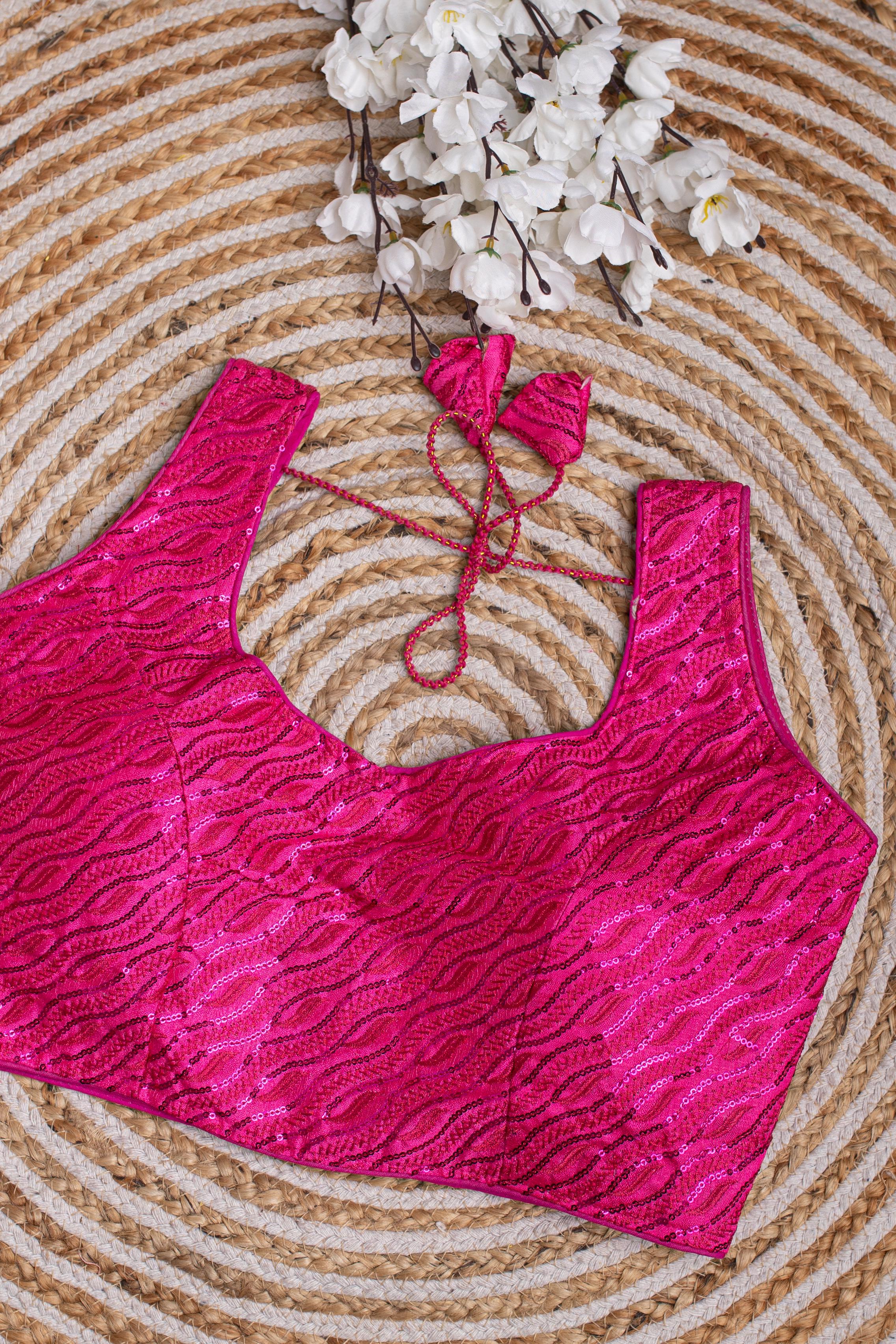 ClothsVilla Pink Kashish Silk Blouse with Tone-to-Tone Sequin Work