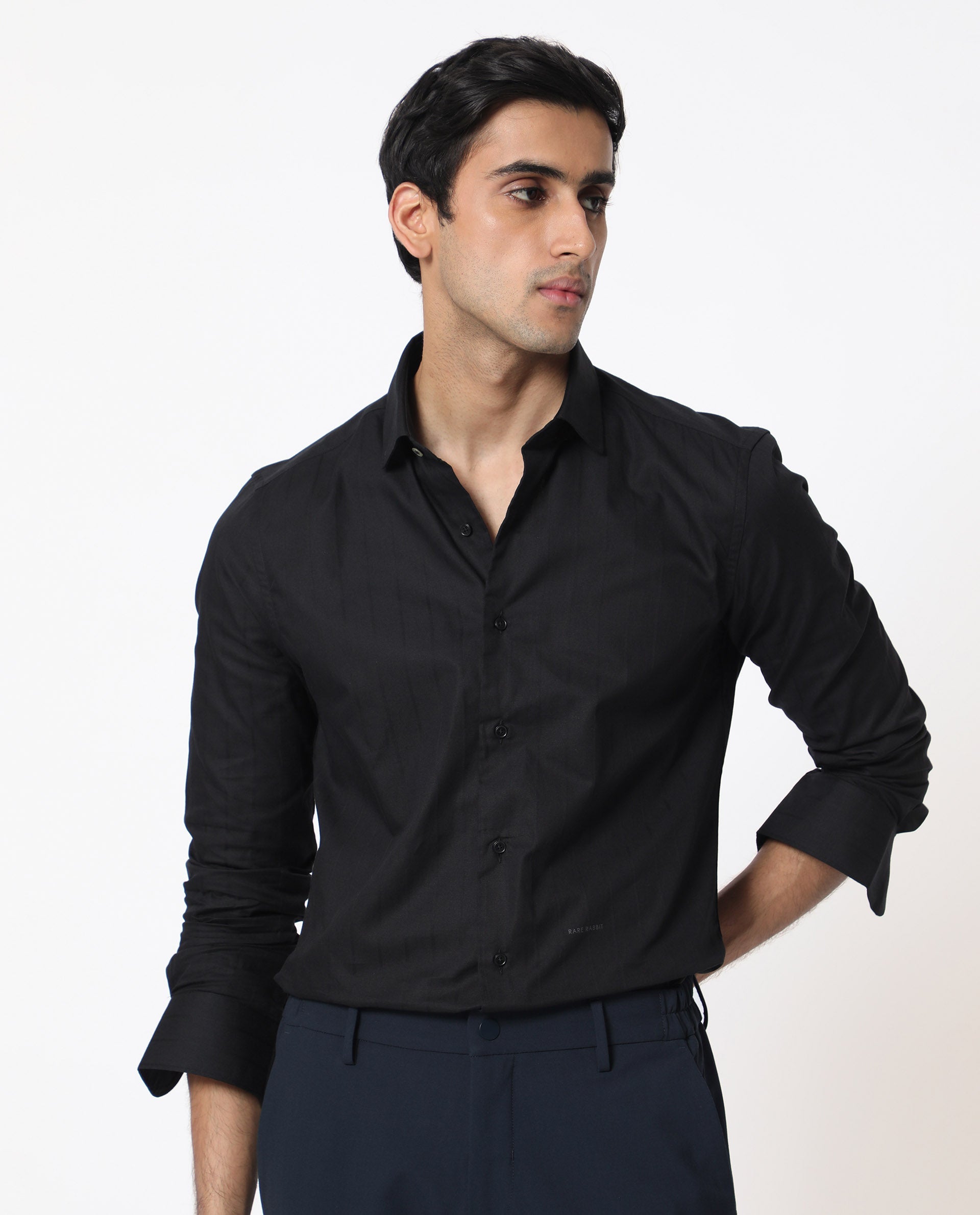 Rare Rabbit Men's Gazan Black Shirt Cotton Fabric Full Sleeves Slim Fit - view 6