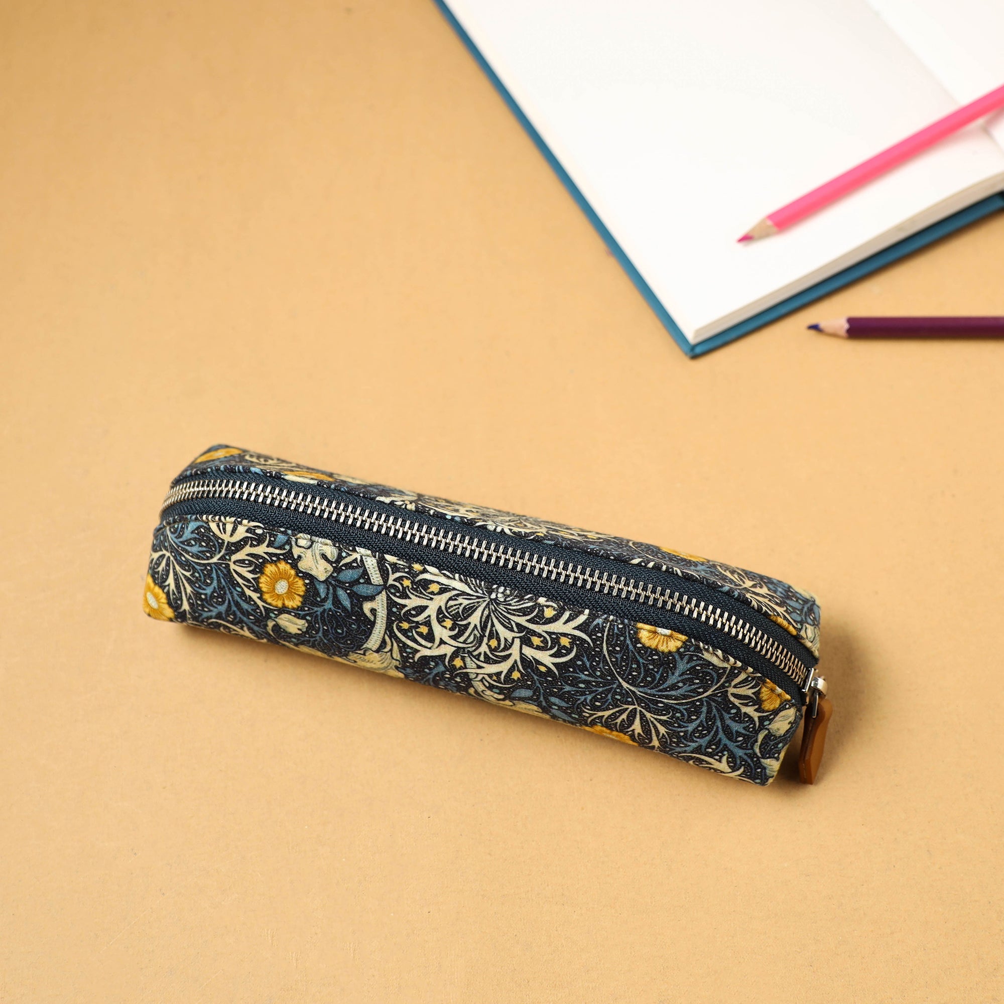 SUKRITI INPRINT Blue - Floral Print Handcrafted Pencil Pouch 45
