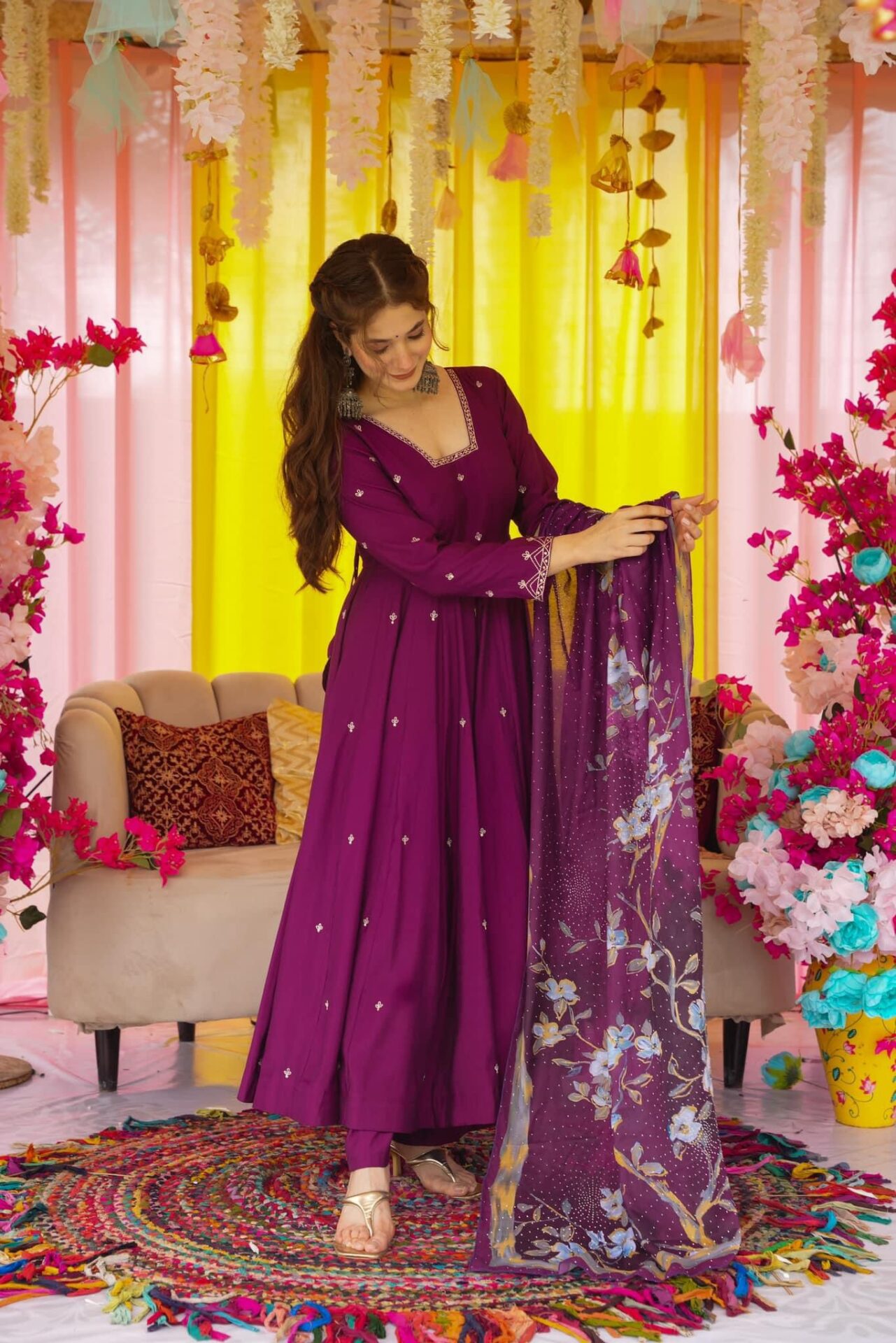 Idaho-o Imperial Purple muslin suit set - view 2