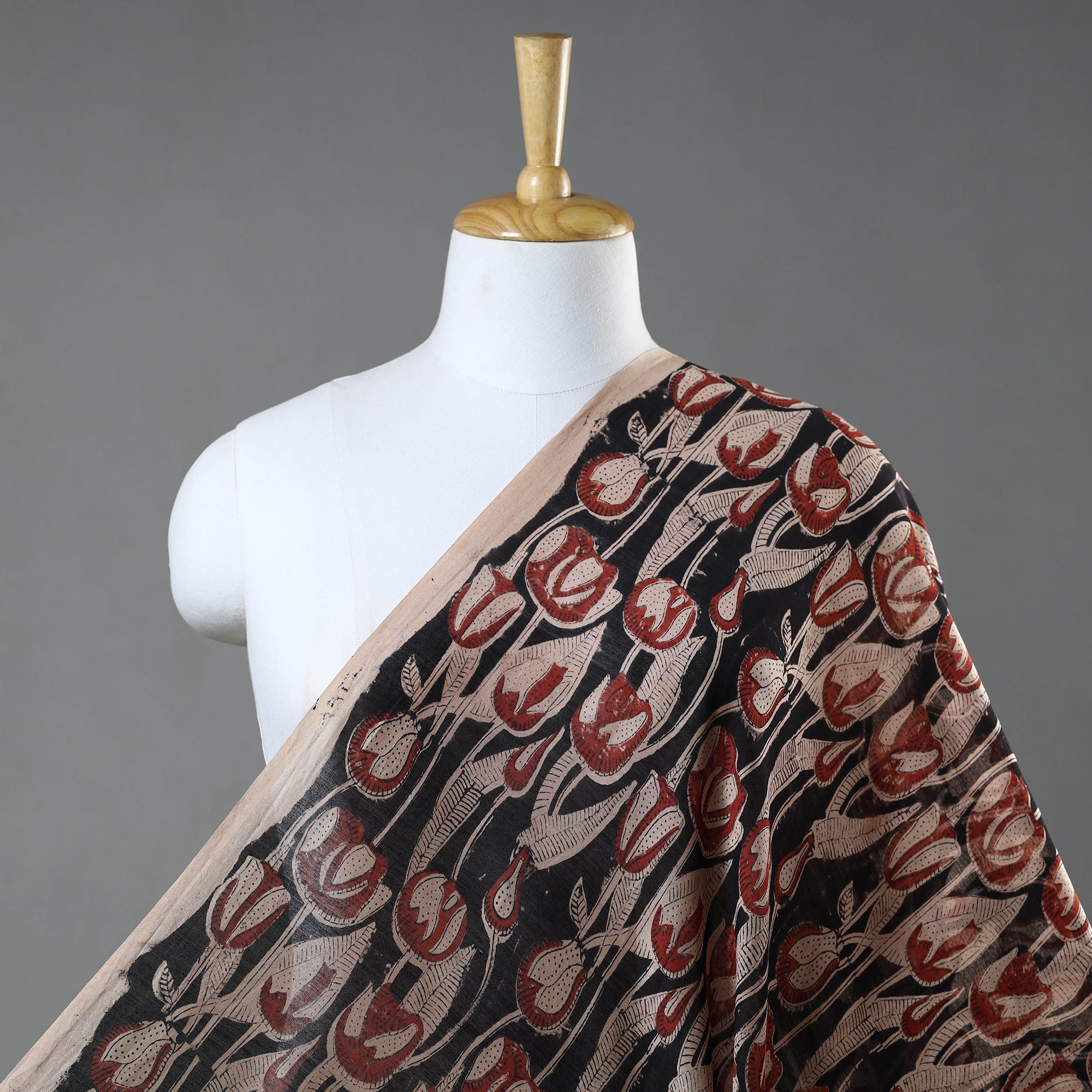 BAGRU DABU PRINTS Black - Ajrakh Dabu Bagru Block Print Chanderi Silk Fabric 15