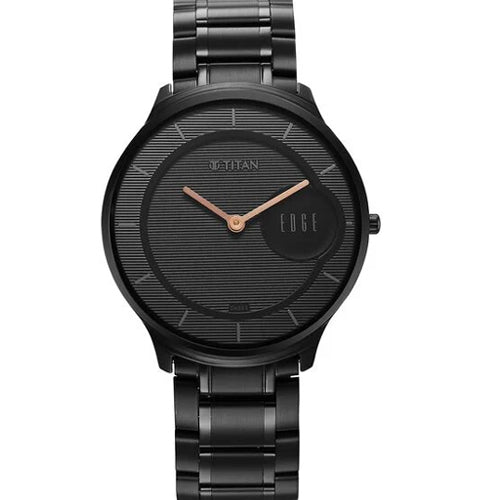 Titan Edge Metal Black Dial Analog Stainless Steel Strap watch for Men 38mm NT1843NM03