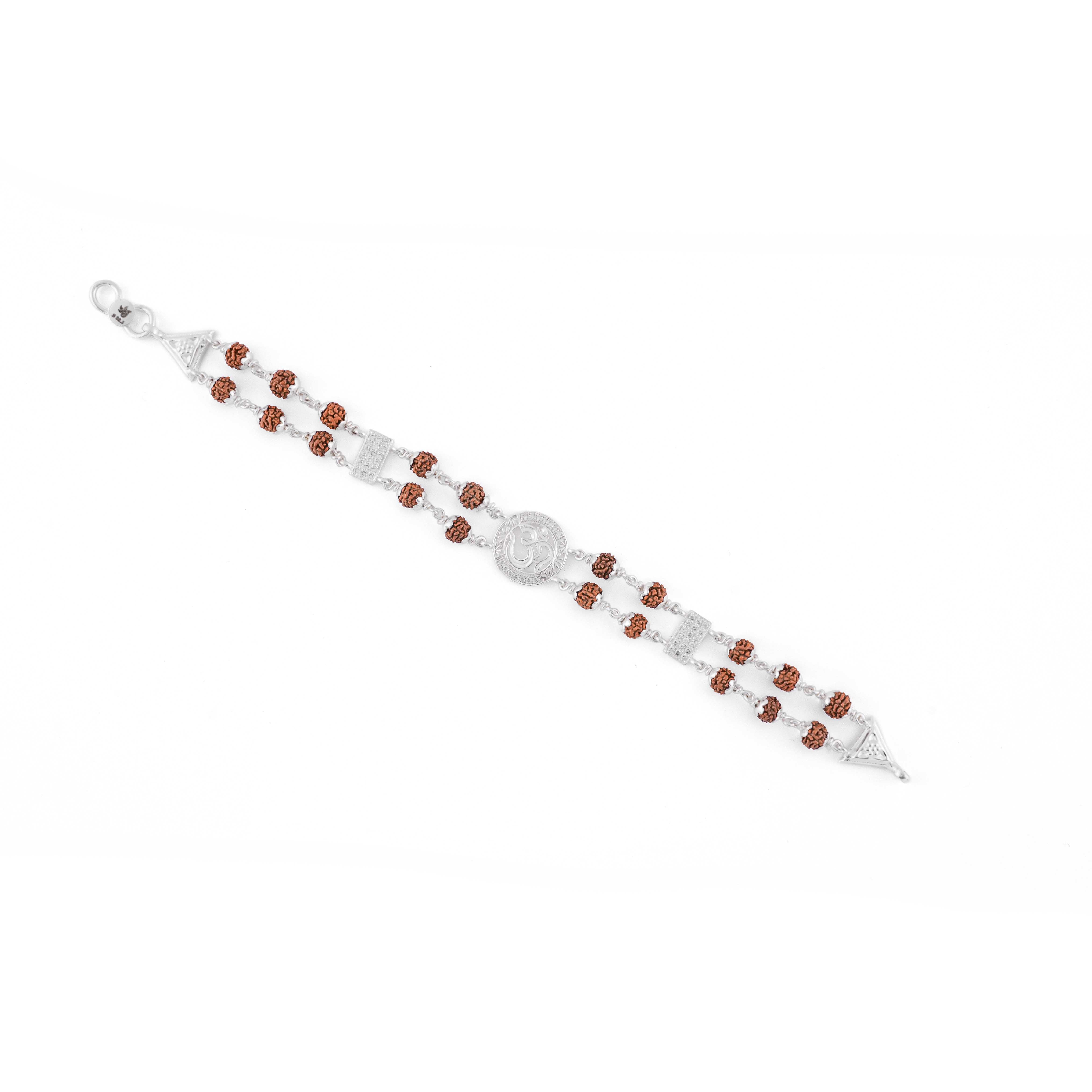 Prinjal Jewellers Silver Rakhi with Original Rudraksha, Central Om in Circular Sphere, Double Line Design for Men - view 5