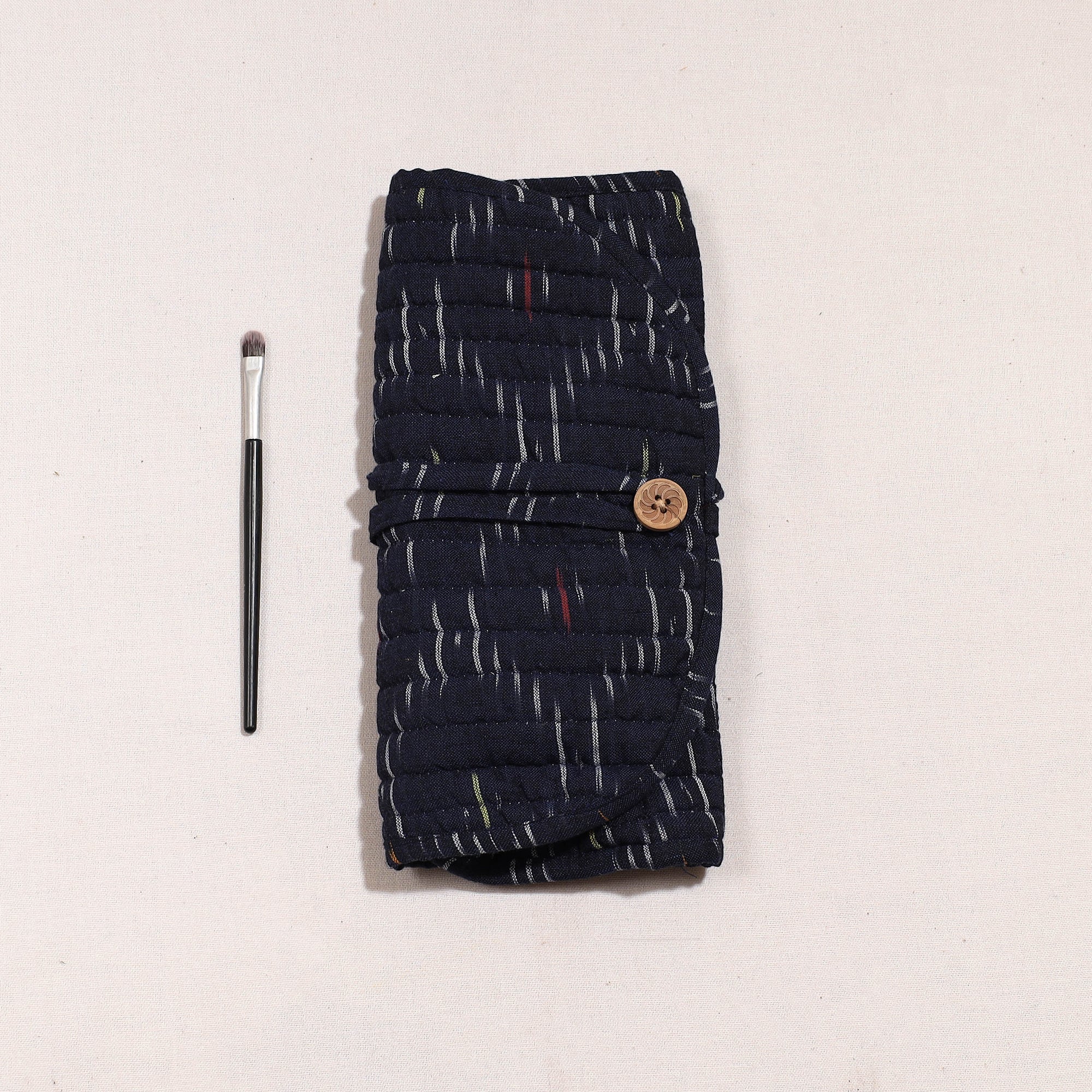 NOORI BAZAR Black - Ikat Fabric Multipurpose Segmented Make-up Brush Wrap Pouch/Case - view 2