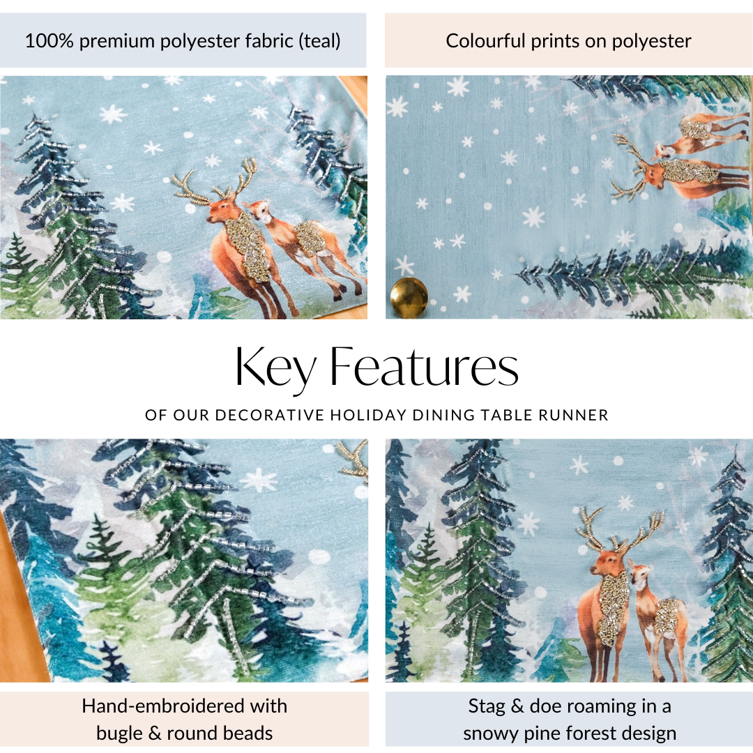 Nestasia Stag And Doe In Snow Print Embellished Dining Table Runner - view 5