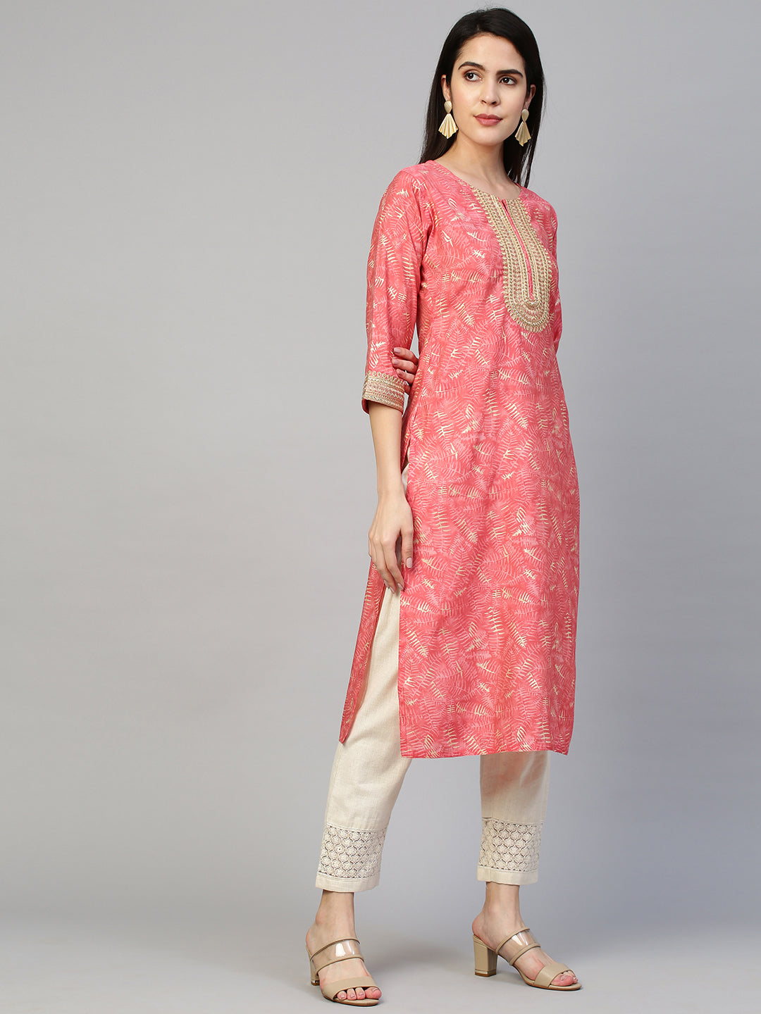 Fashor Ethnic Printed & Embroidered Kurta - Peach - view 2
