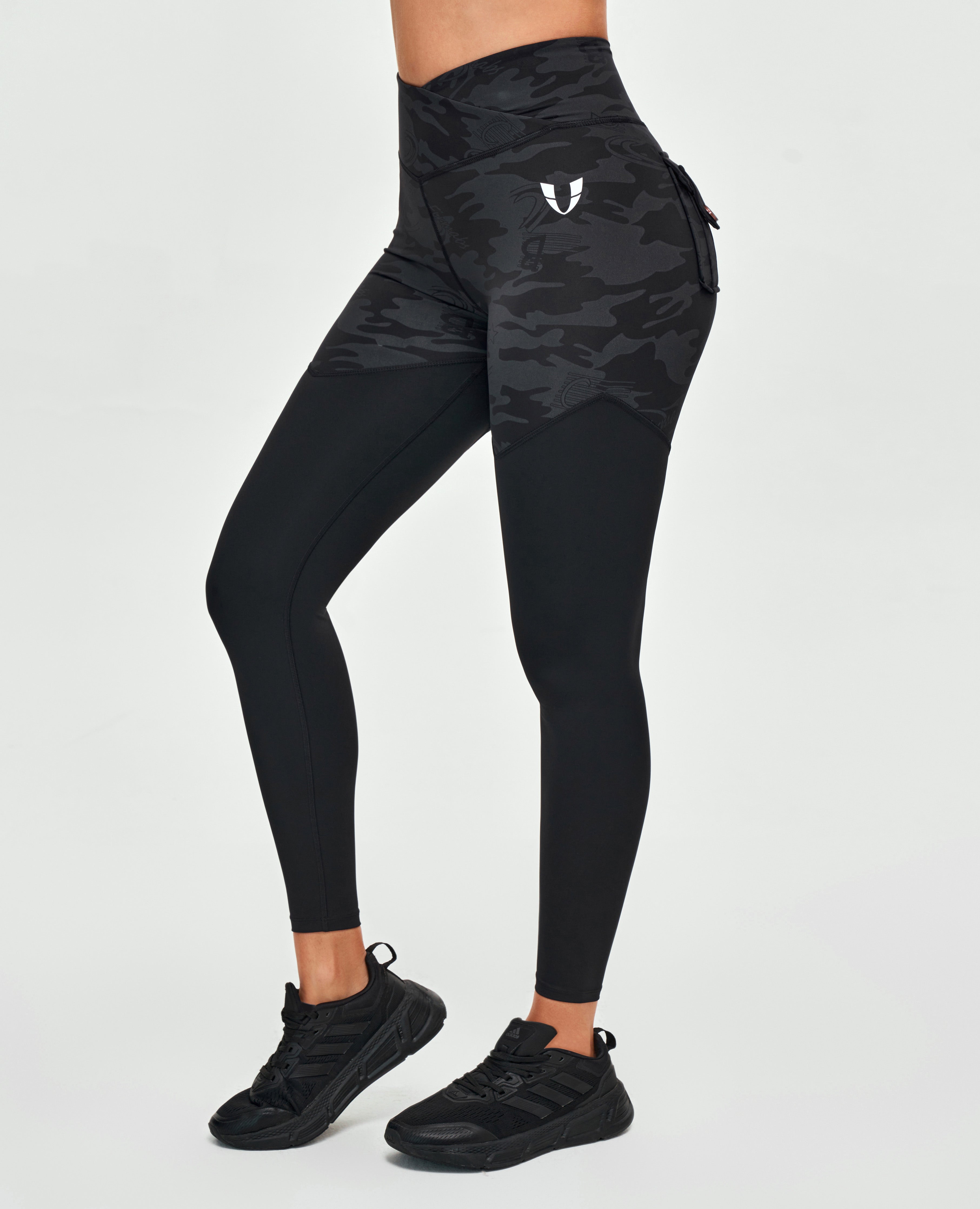 FIRM ABS V-waist Gym Leggings - Black Gray Camo