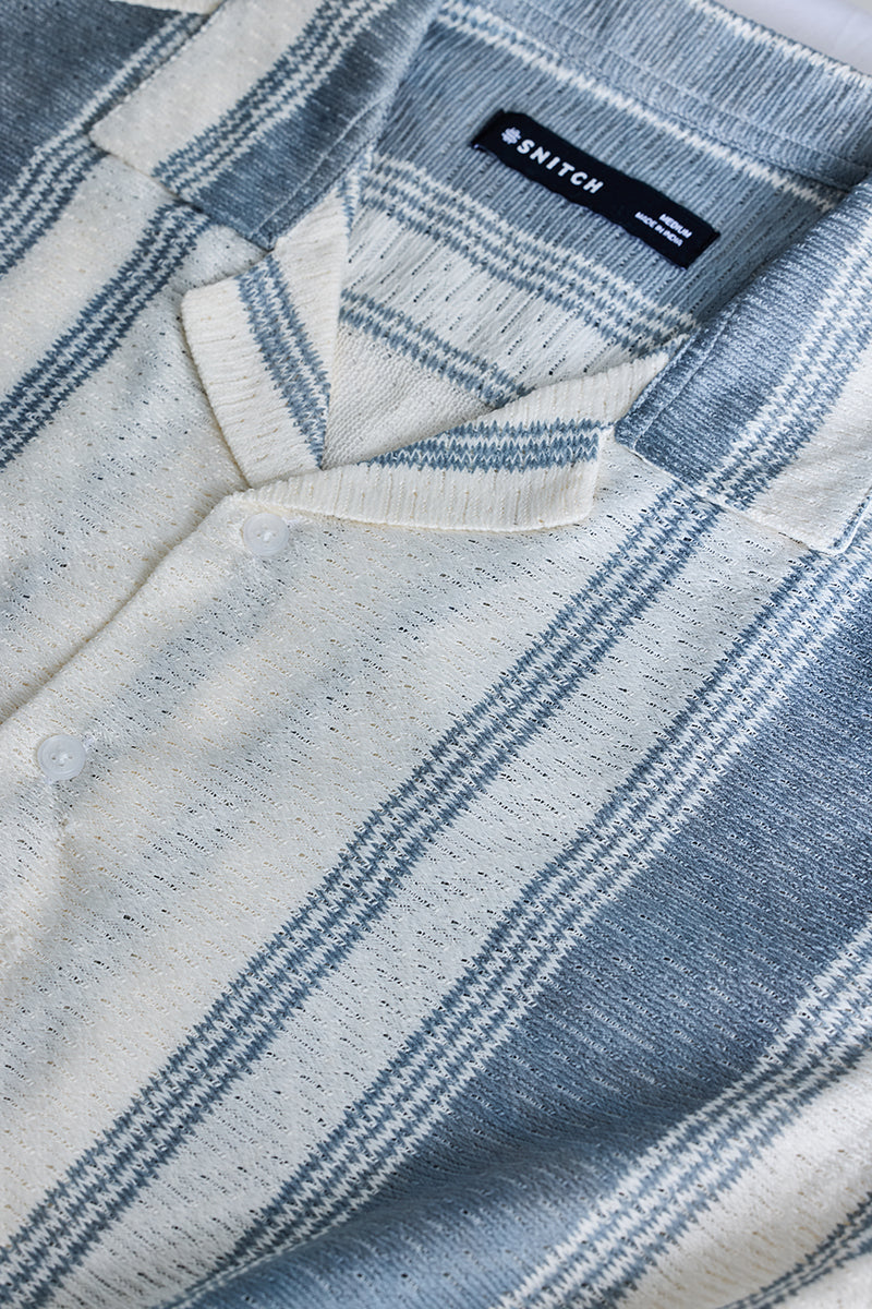 SNITCH Light Blue Stripes Crochet Shirt - view 2
