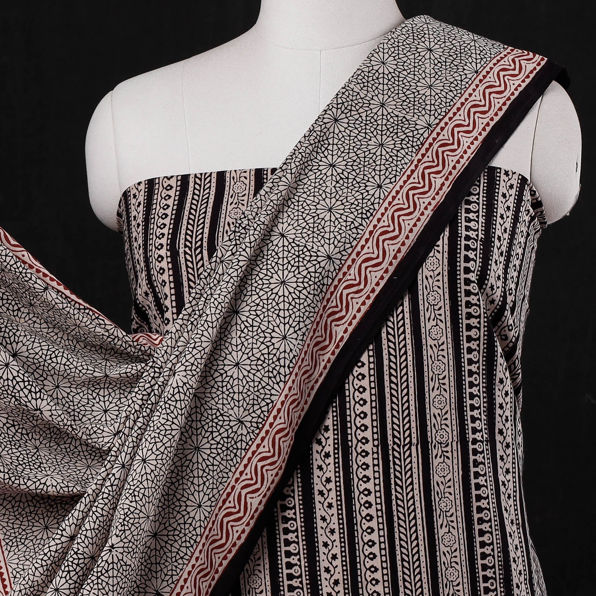 BAGH PRINTS BY MOHAMMED BILAL KHATRI Black - 3pc Natural Dyed Cotton Bagh Print Suit Material Set 09 - view 3