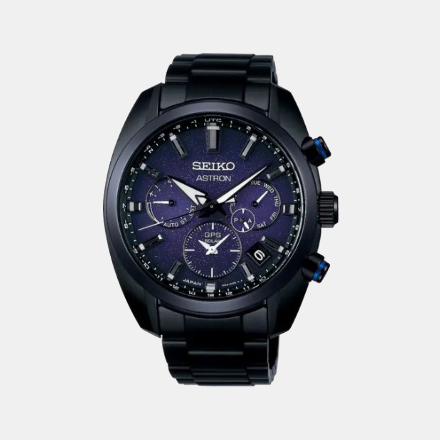 Seiko Astron Men Solar Blue Dial Chronograph Stainless Steel Watch SSH077J1