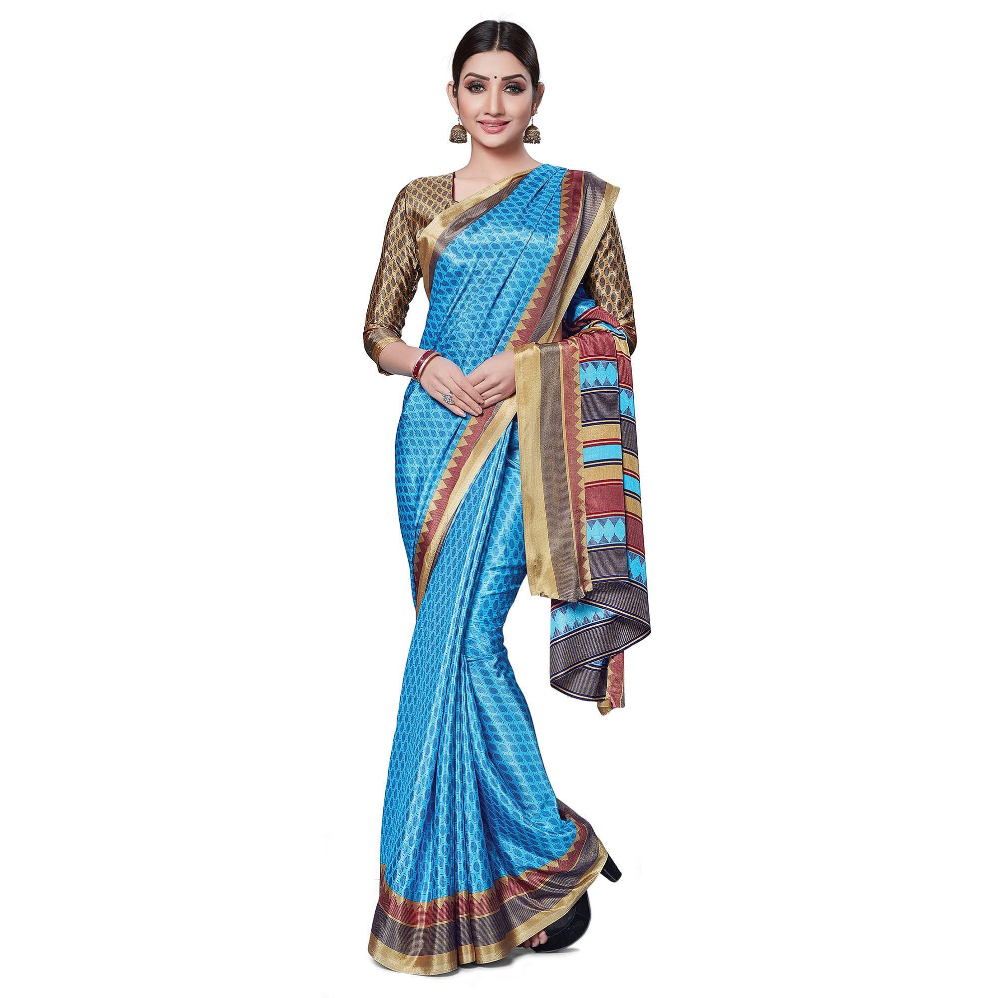 Peachmode Impressive Sky Blue Colored Casual Wear Printed Crepe Saree
