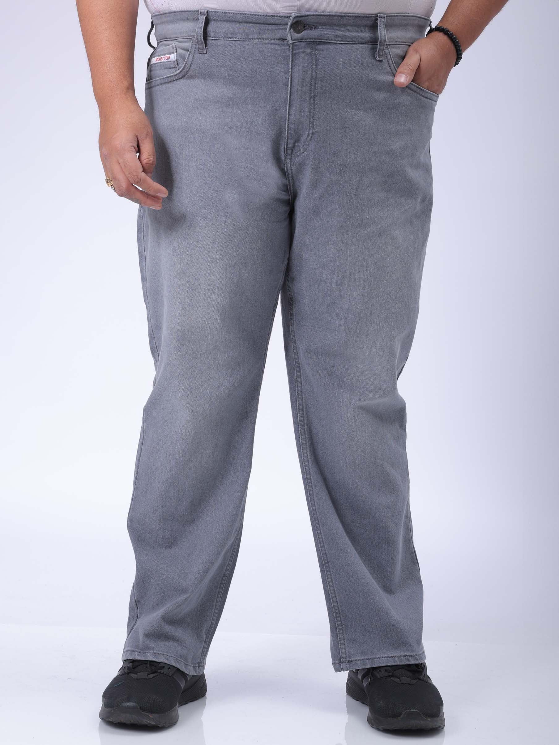 HARDSODA Men's Plus Size Grey Vintage Straight Fit Solid Jeans