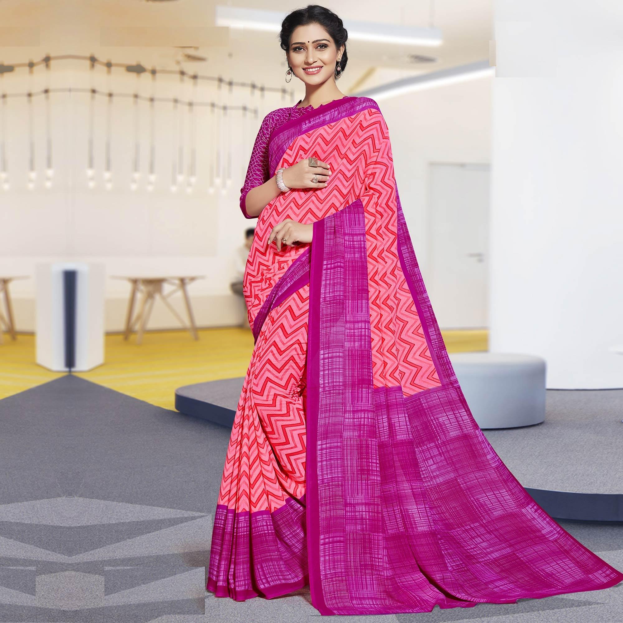 Peachmode Lovely Pink Colored Casual Printed Georgette Saree - view 4