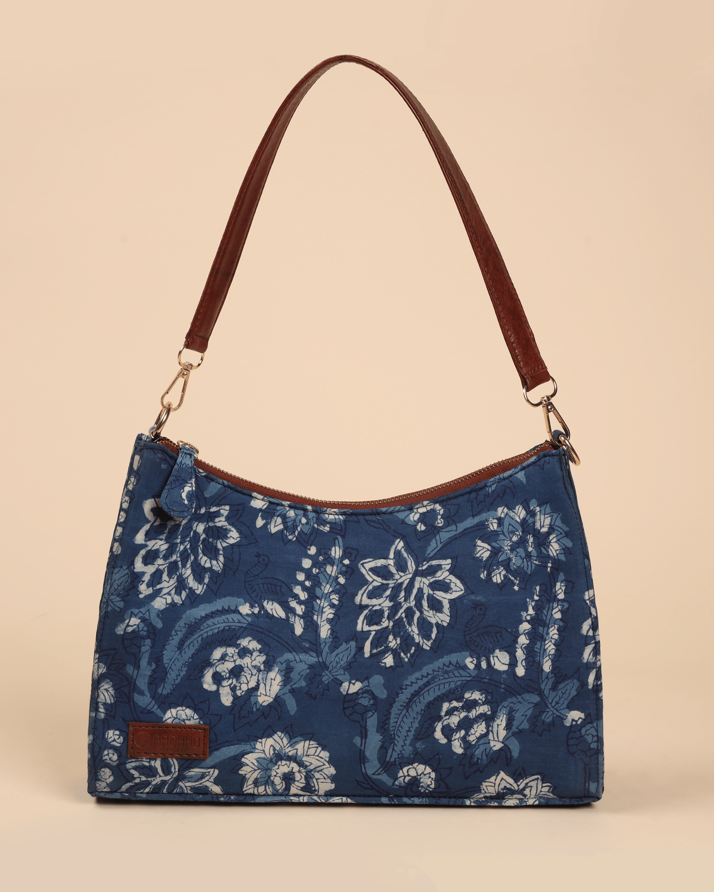 Aachho Indigo Deep Handblock Baguette Bag