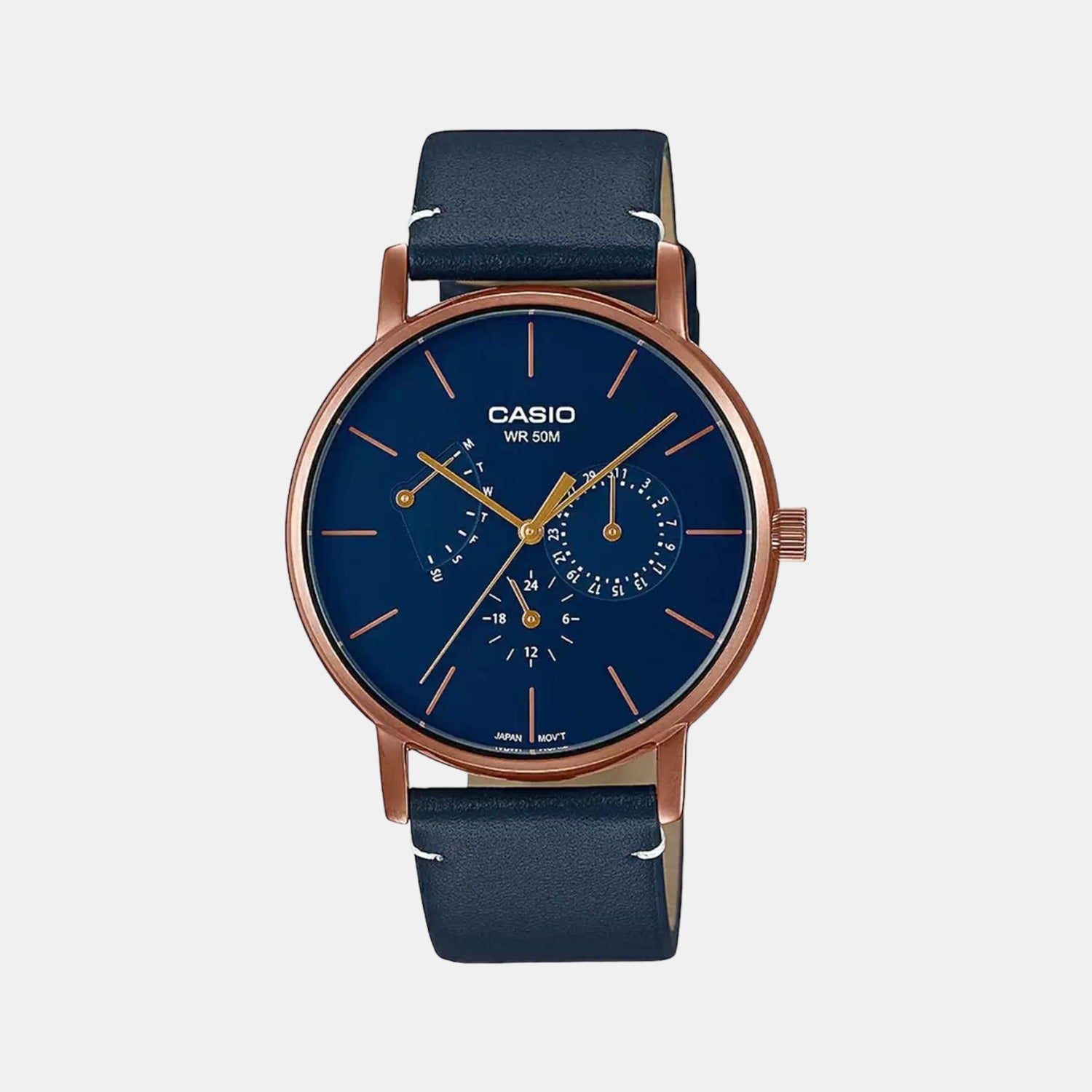 Casio Enticer Men Quartz Blue Dial Chronograph Leather Watch A1844