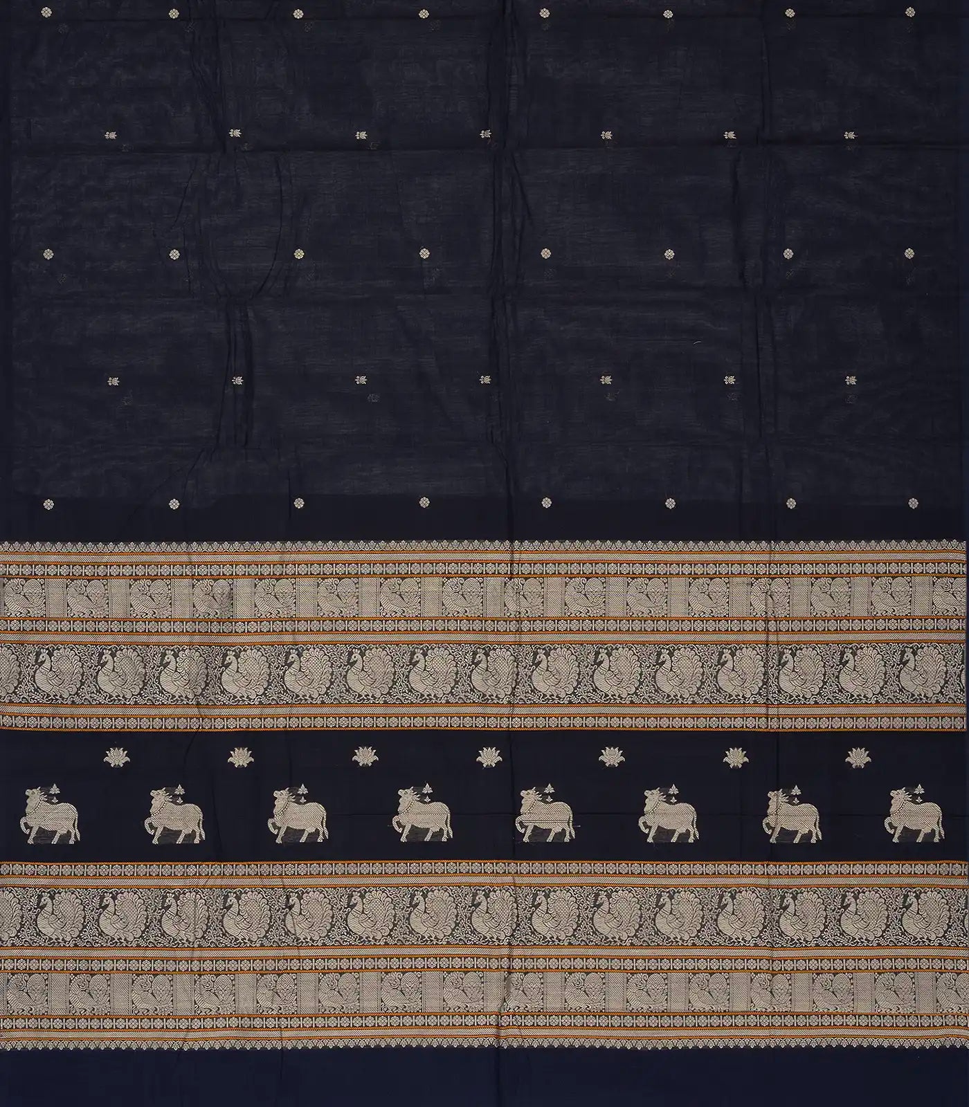 RmKV Black Handloom Kanchi Cotton Saree With Lotus Buttas - view 2