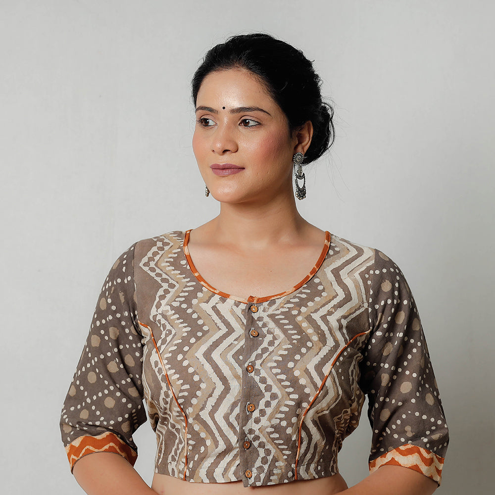 ITOKRI CASUALS Brown - Bagru Dabu Block Printed Cotton Stitched Blouse