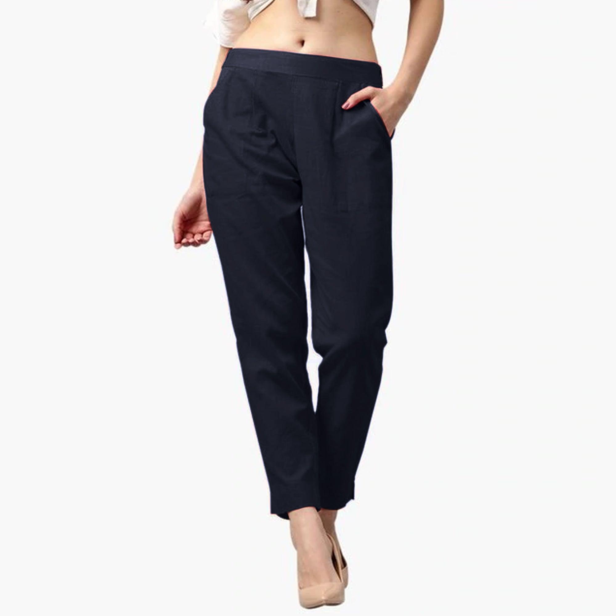 Peachmode Breathtaking Navy Blue Colored Casual Wear Cotton Pant