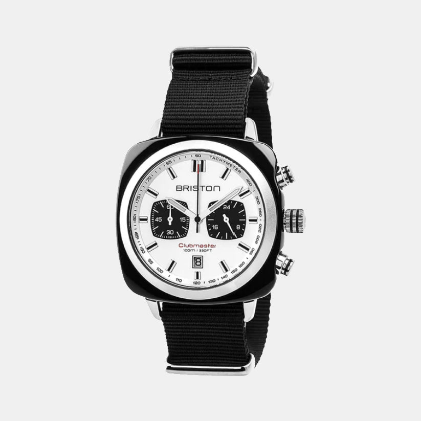 Briston Clubmaster Sport Men Quartz White Dial Chronograph Nato Watch 17142.SA.BS.2.NB