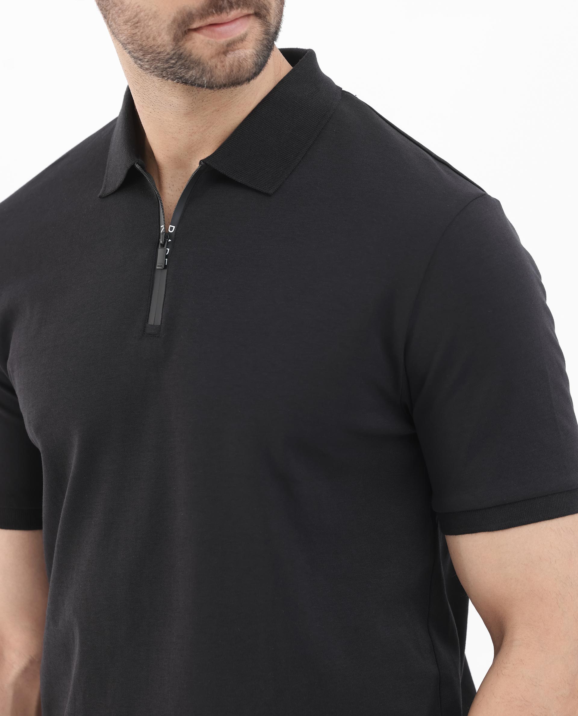 Rare Rabbit Men's Holit Black Half Sleeves Button Closure Solid Polo T-Shirt - view 5
