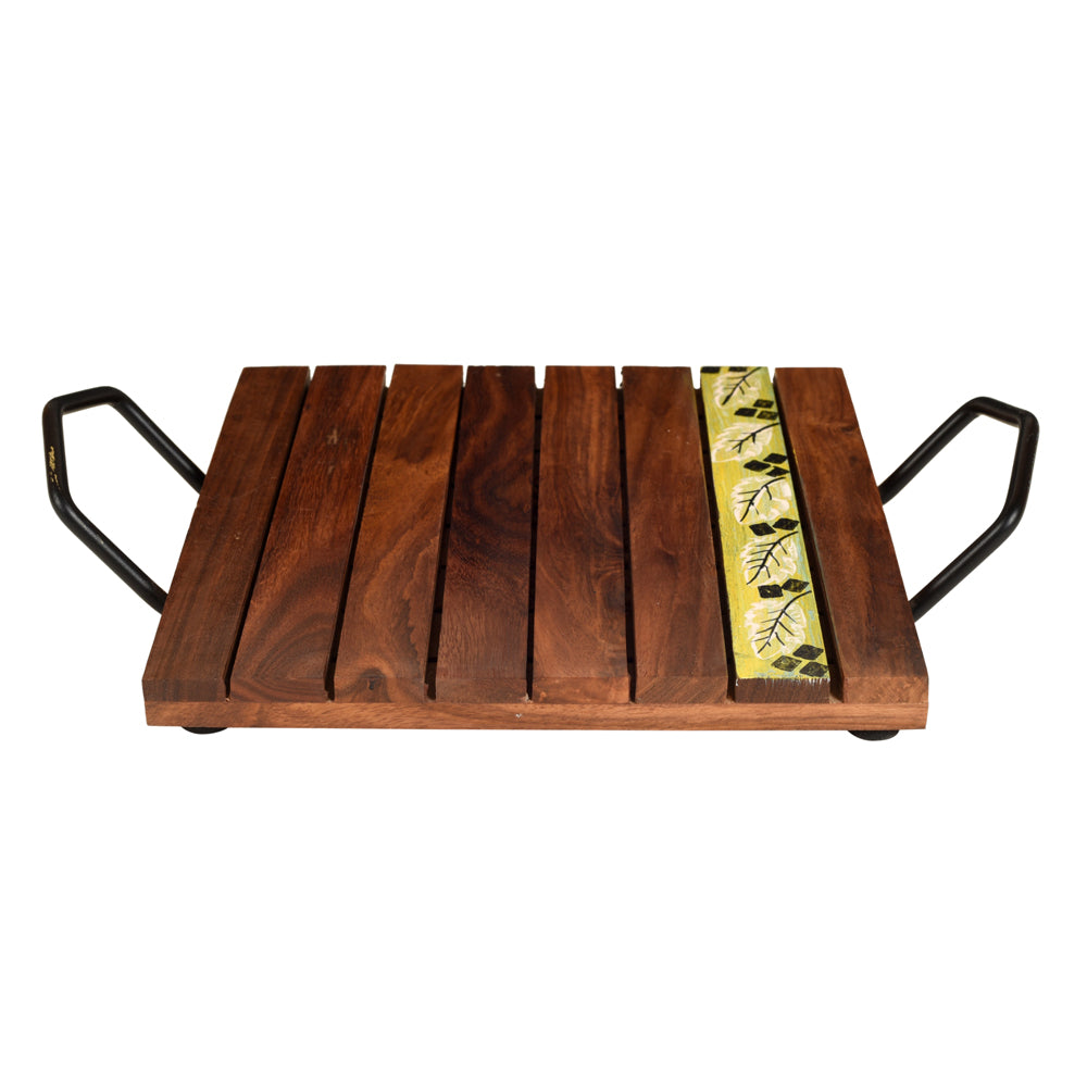 ART CREATIONS BY SUMAN SONTHALIA 'Leaf of Nature' Snack Tray in Rosewood (11x8x2) - view 3