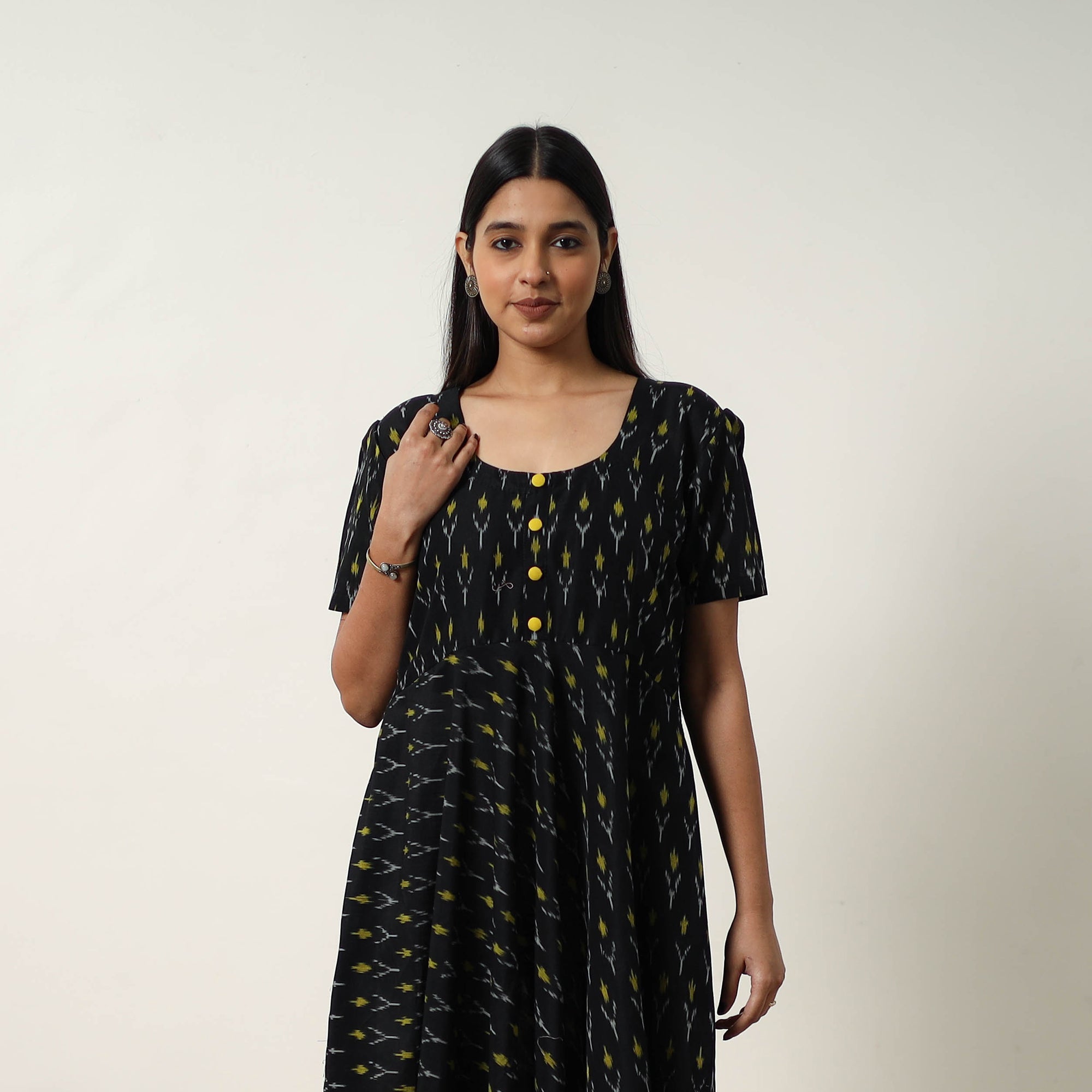 ITOKRI CASUALS Black - Mercerized Cotton Flared Pochampally Ikat Dress 12