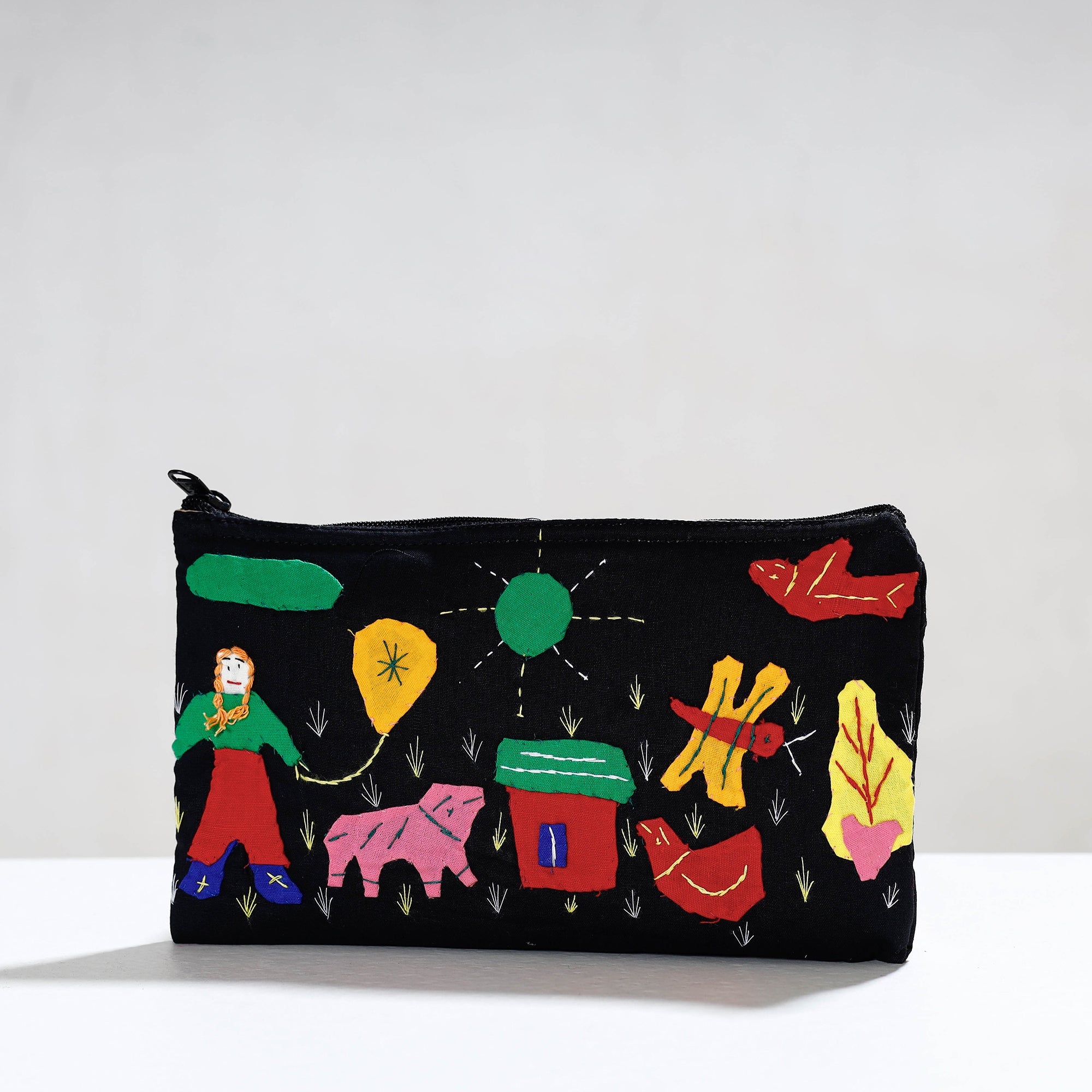 ASHOKA ASSEMBLE - CELEBRATING CRAFTS OF ODISHA Black - Pipli Applique Work Cotton Cosmetic Pouch