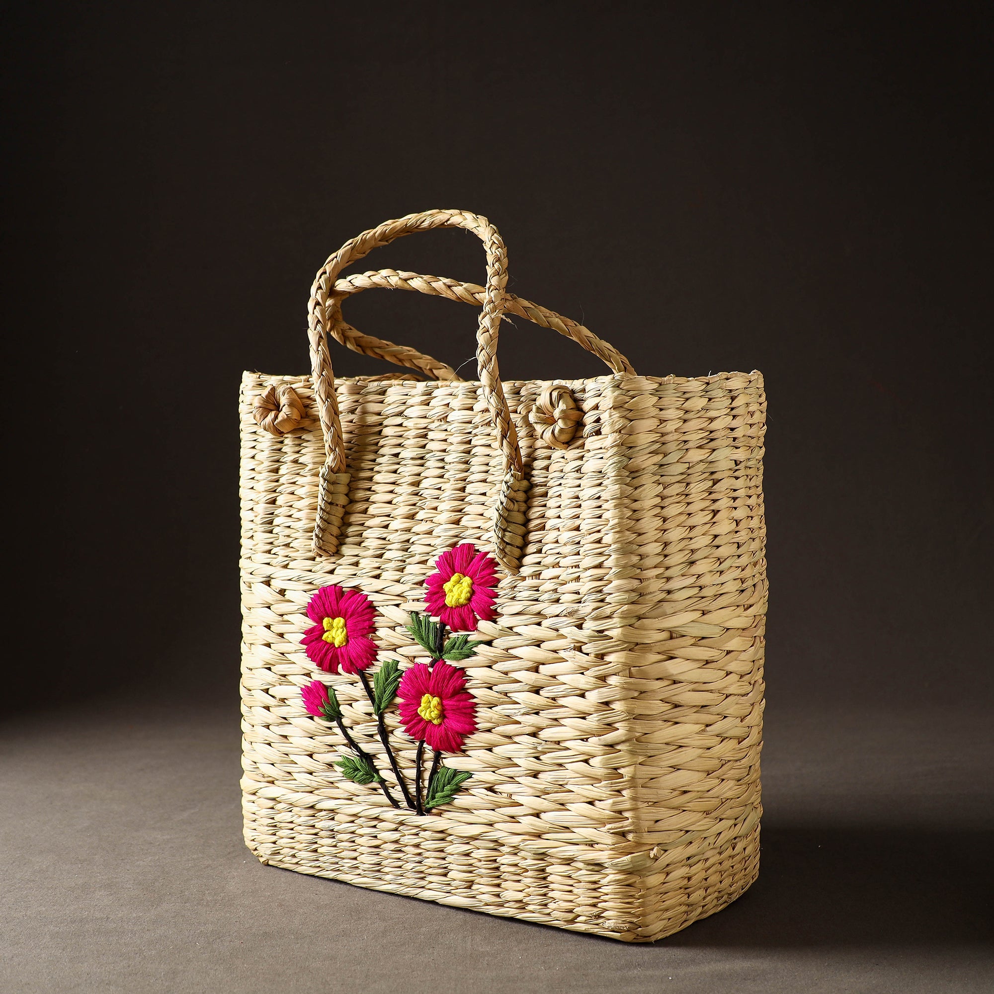 ITOKRI CRAFTS INITIATIVE Beige - Handcrafted Natural Water Reed Embroidered Shopping Bag - view 2