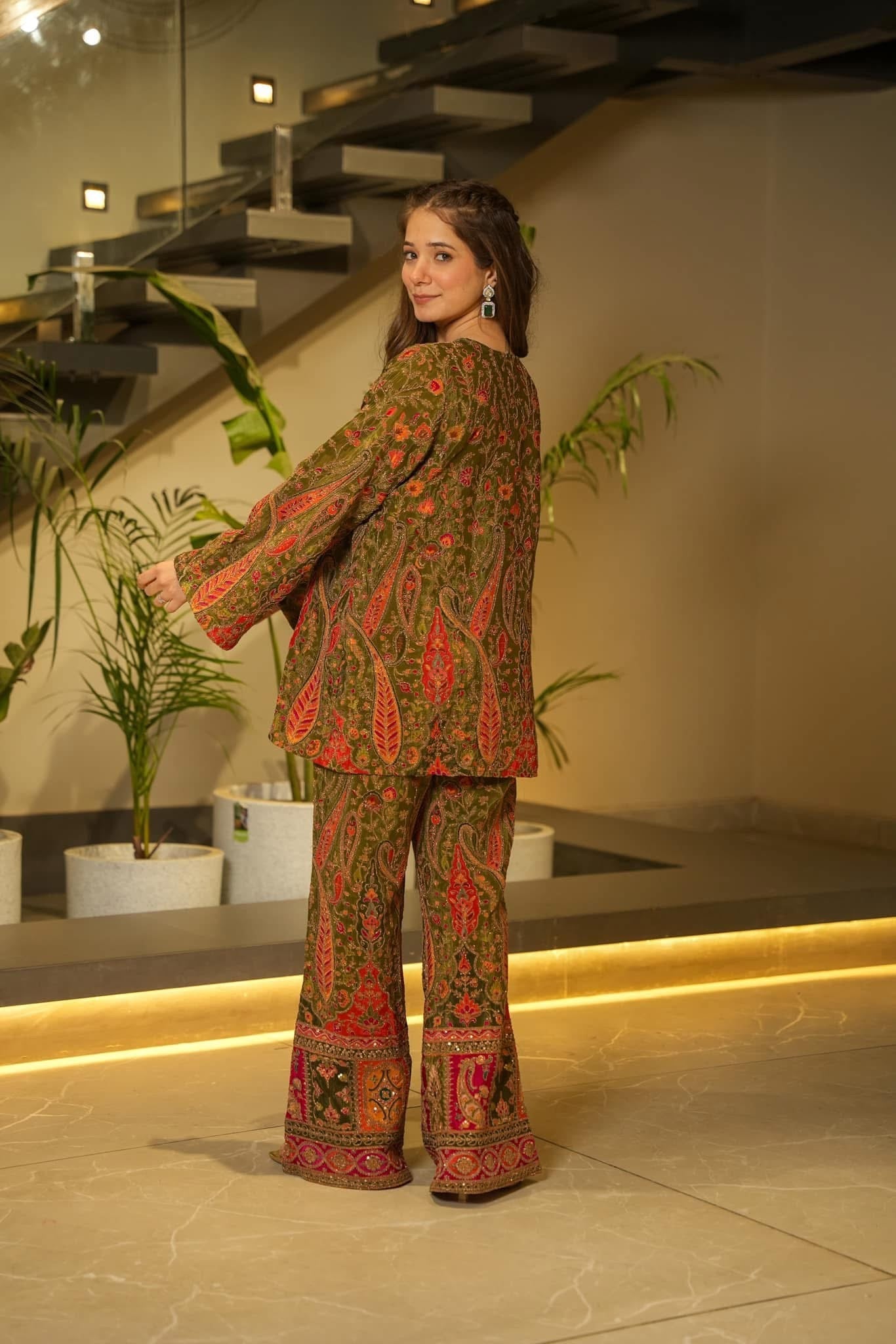 Idaho-o Prestige green embroidered co-ord set - view 5