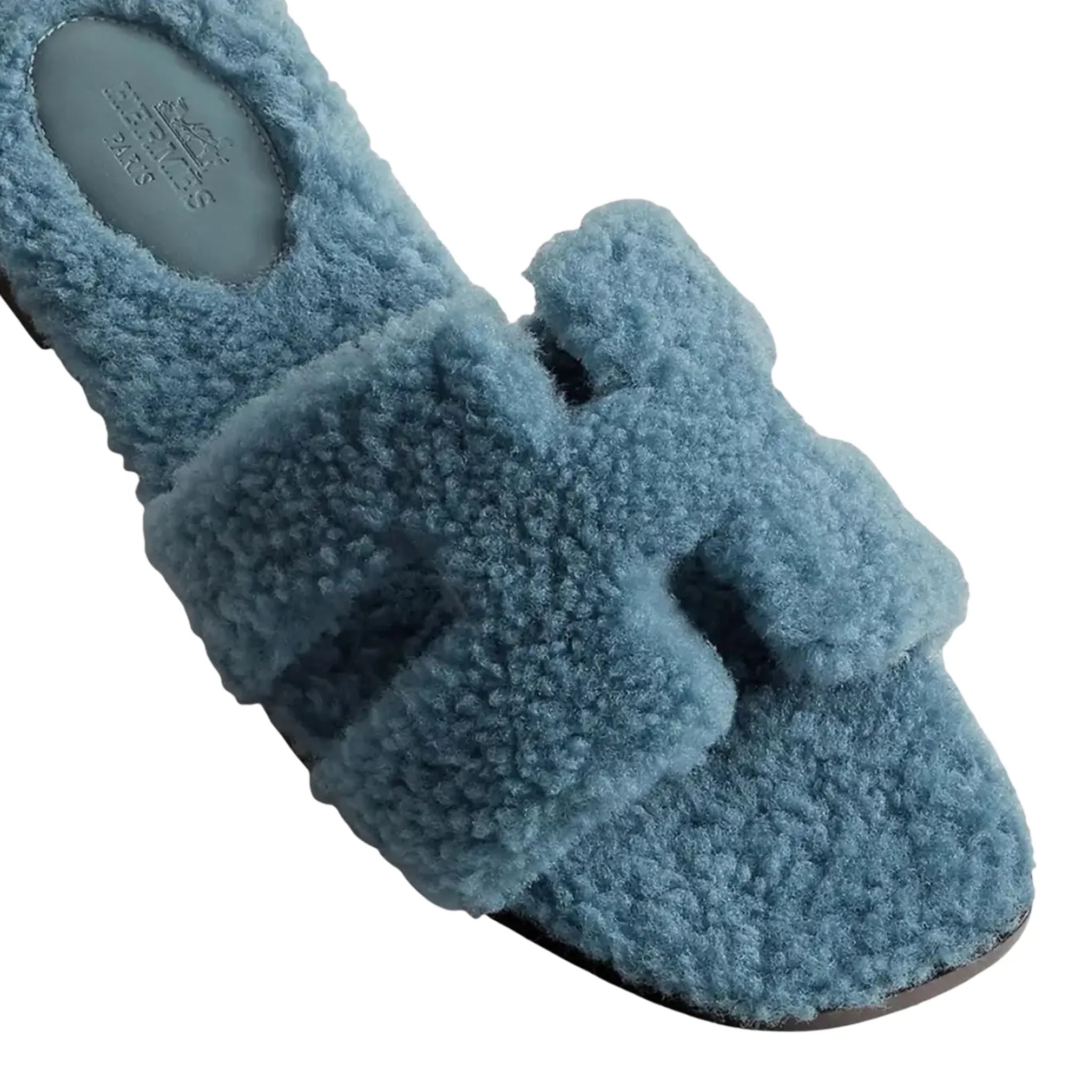 Hermès Paris Oran Blue Shearling Sandals - view 4